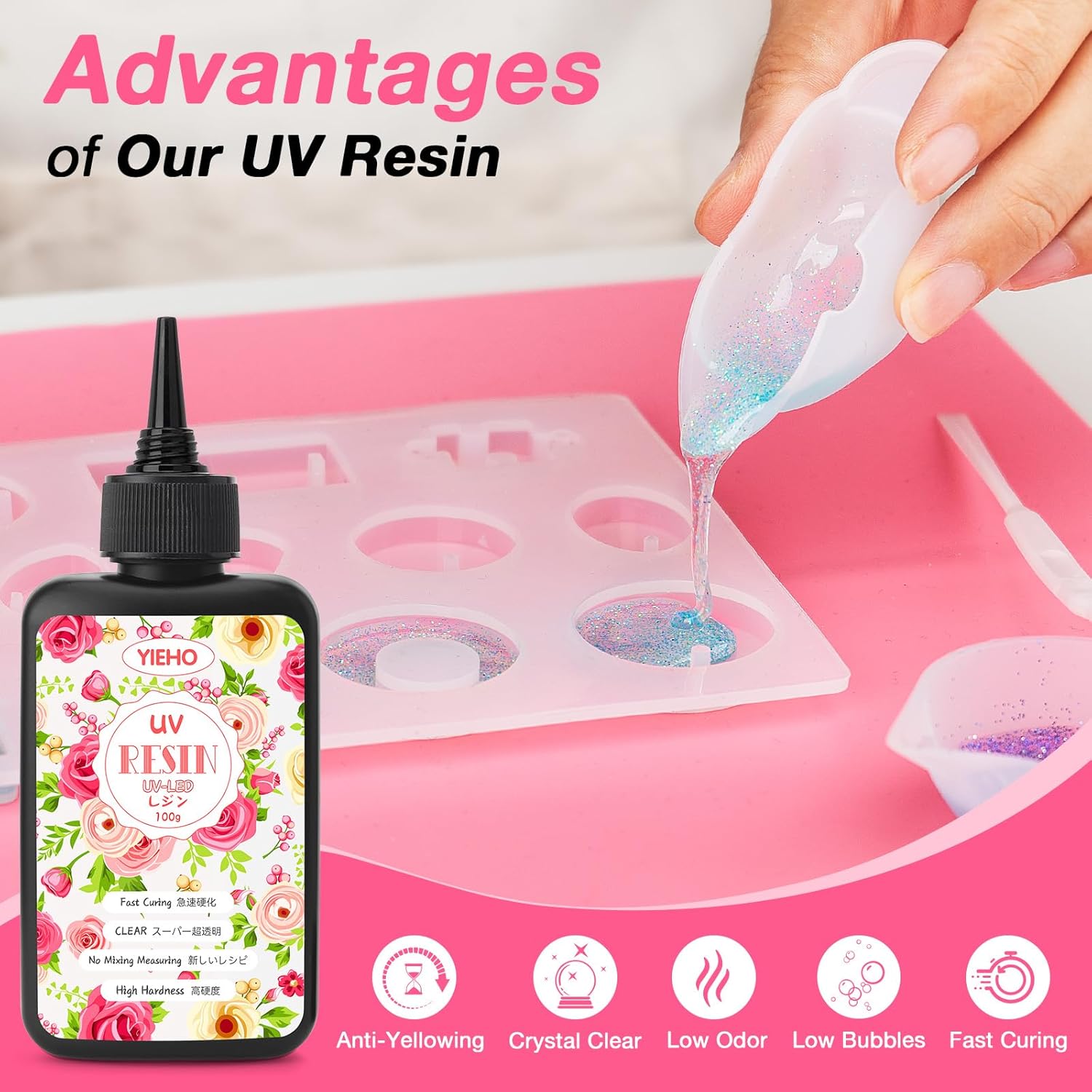 Thumbnail 2 de YIEHO 300g UV Resin Kit with Light and Moulds (starter kit for jewellery & keychains)