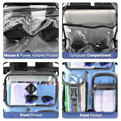 Detalle de ZORFIN 17 Inch Clear Backpack: Large Transparent Bookbag with Reinforced Straps for School, College, and Work