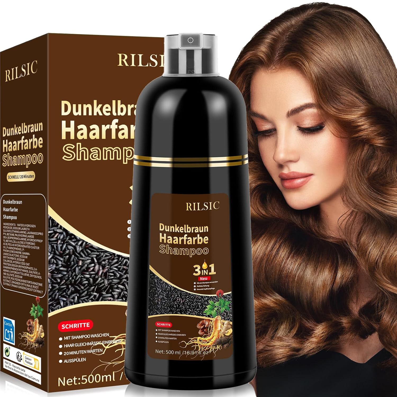 Detalle de 500ML Haarfarbe Dunkelbraun 3 in 1
