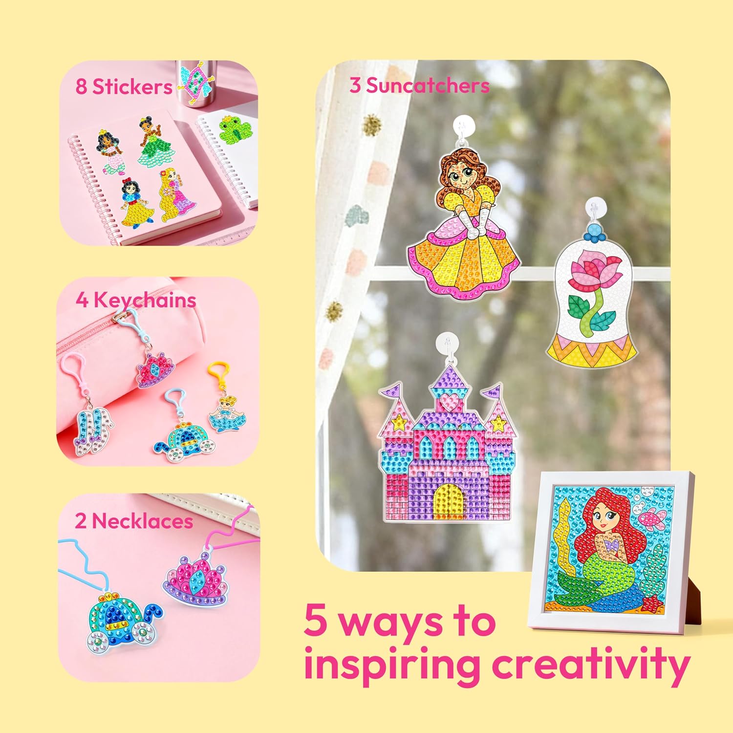 Detalle de Klever Kits 52pcs Prinzessinnen Diamant Malset – funkelnde 5D-Edelstein-Kunst für Mädchen 4–12