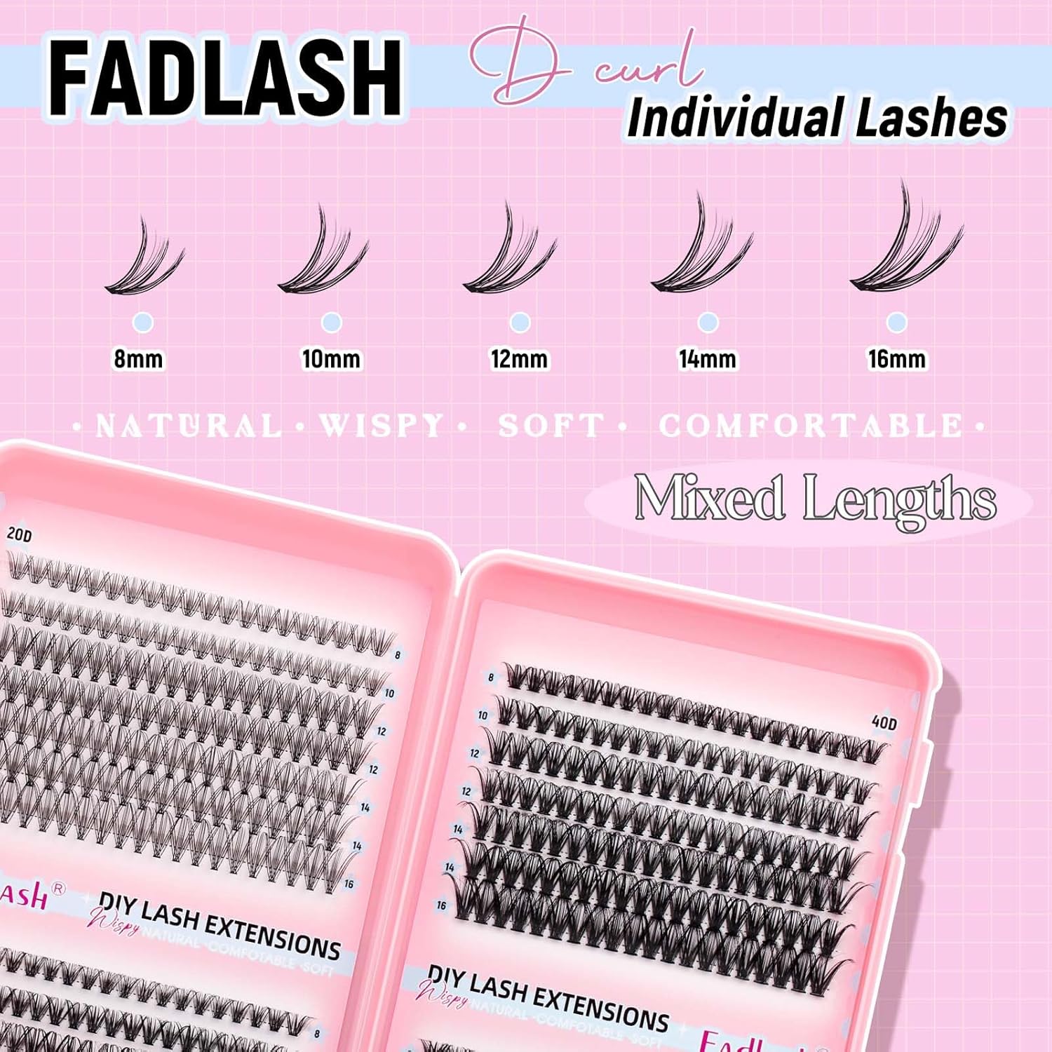 Thumbnail 2 de FADLASH 546-teiliger Wimpern-Cluster Set (20D/30D/40D/60D) in Wispy-Lash C-Welligkeit, 8–16 mm