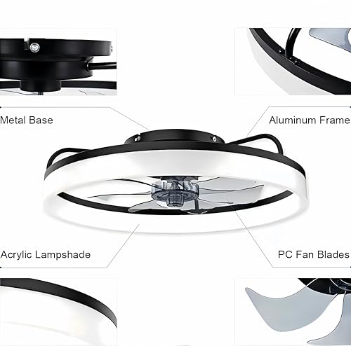 Detalle 2 de DWDVBL 50cm Ventilateur de Plafond Silencieux avec Lumière et Télécommande – 6 Vitesses, LED Dimmable et Moteur DC Reversible
