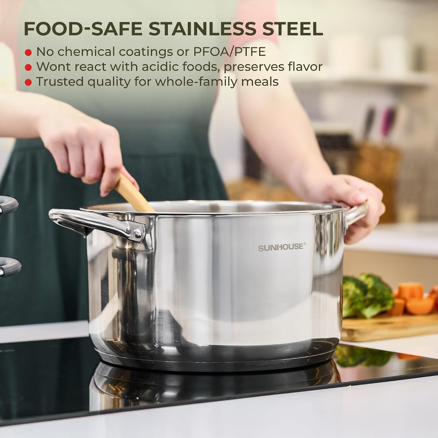 Thumbnail 4 de SUNHOUSE 8 Quart Stock Pot with Lid – Stainless Steel, Induction Compatible, Oven Safe