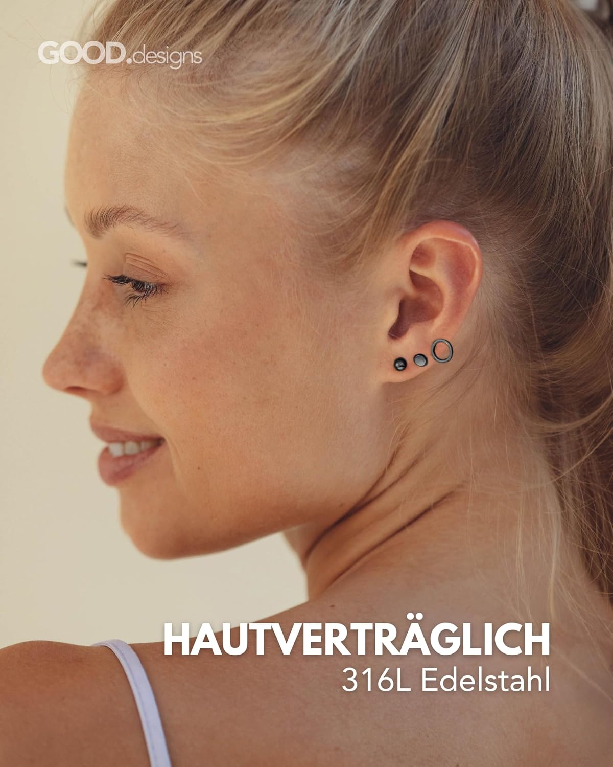 Detalle 2 de Ohrstecker für Damen – Kreisohrringe Set 3er-Pack in Gold/Rosegold/Silber/Schwarz inkl. Geschenkbox