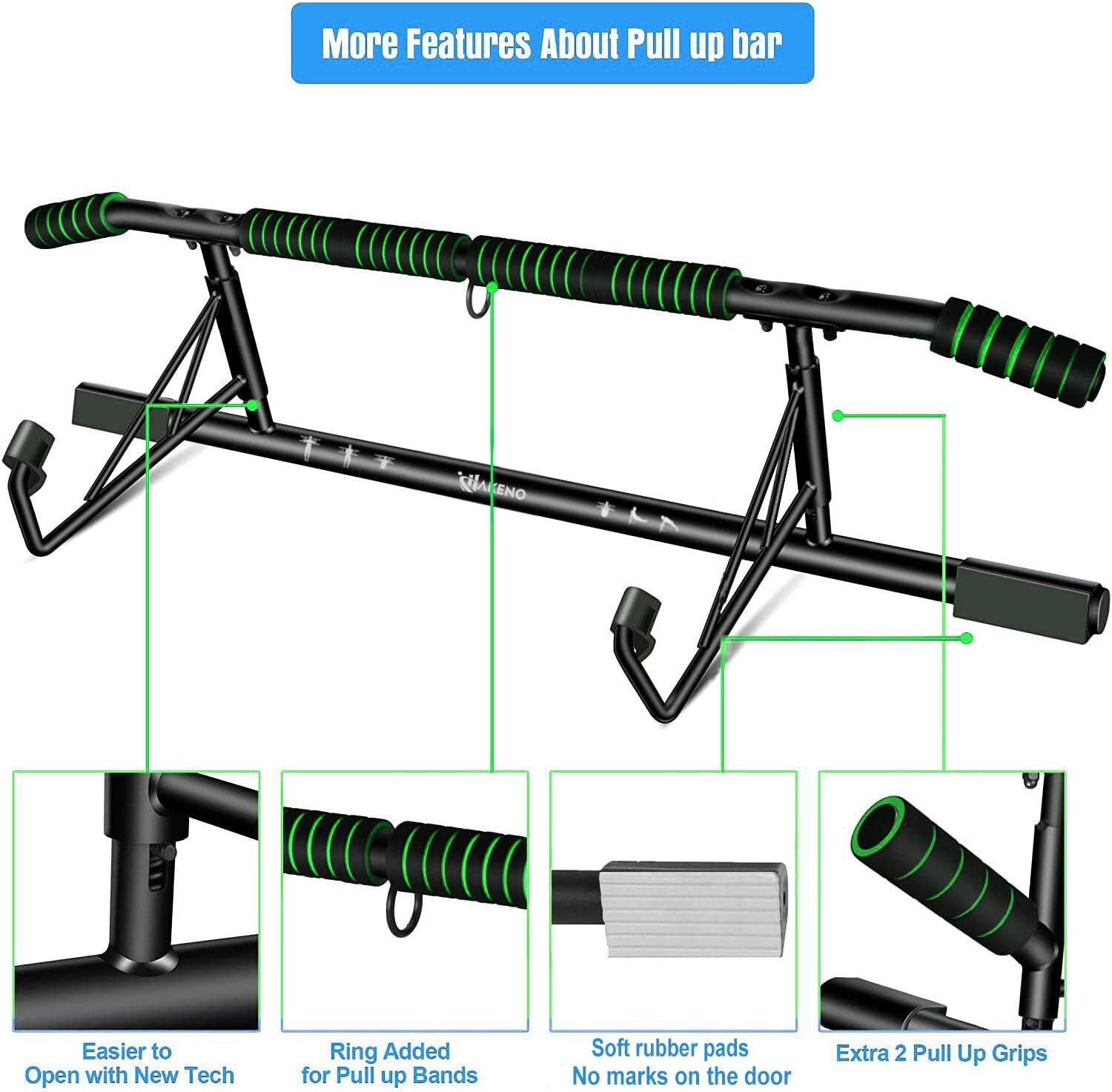 Thumbnail 3 de HAKENO Pull Up Bar Door Frame Fitness Chin-Up Bar with Suspension Straps – 200kg capacity, no drilling