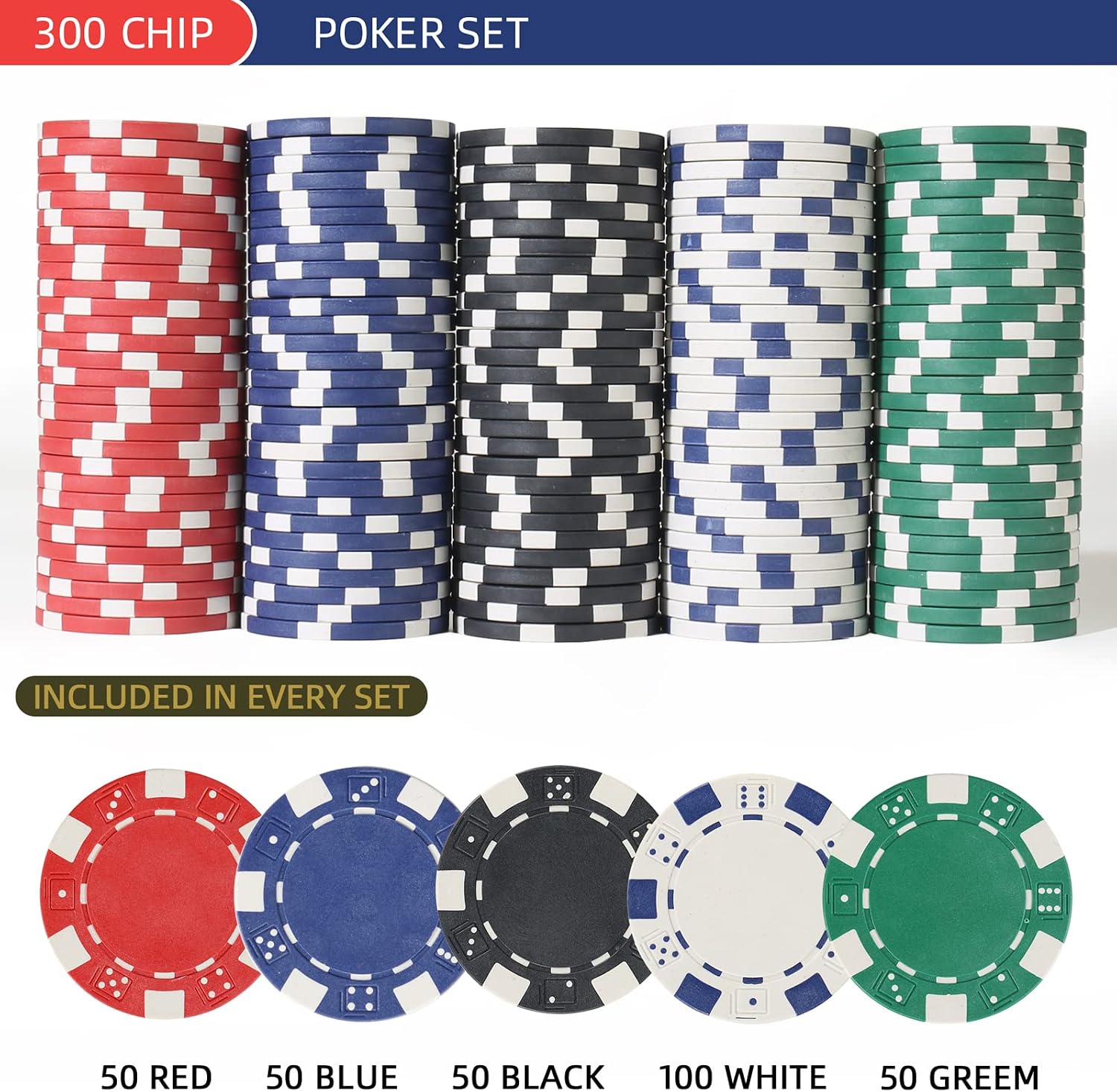 Detalle 2 de 300-Piece 11.5g Poker Chips Set (Texas Hold’em/Blackjack) with Aluminum Case, Dealer Buttons, Blinds Markers & Dice