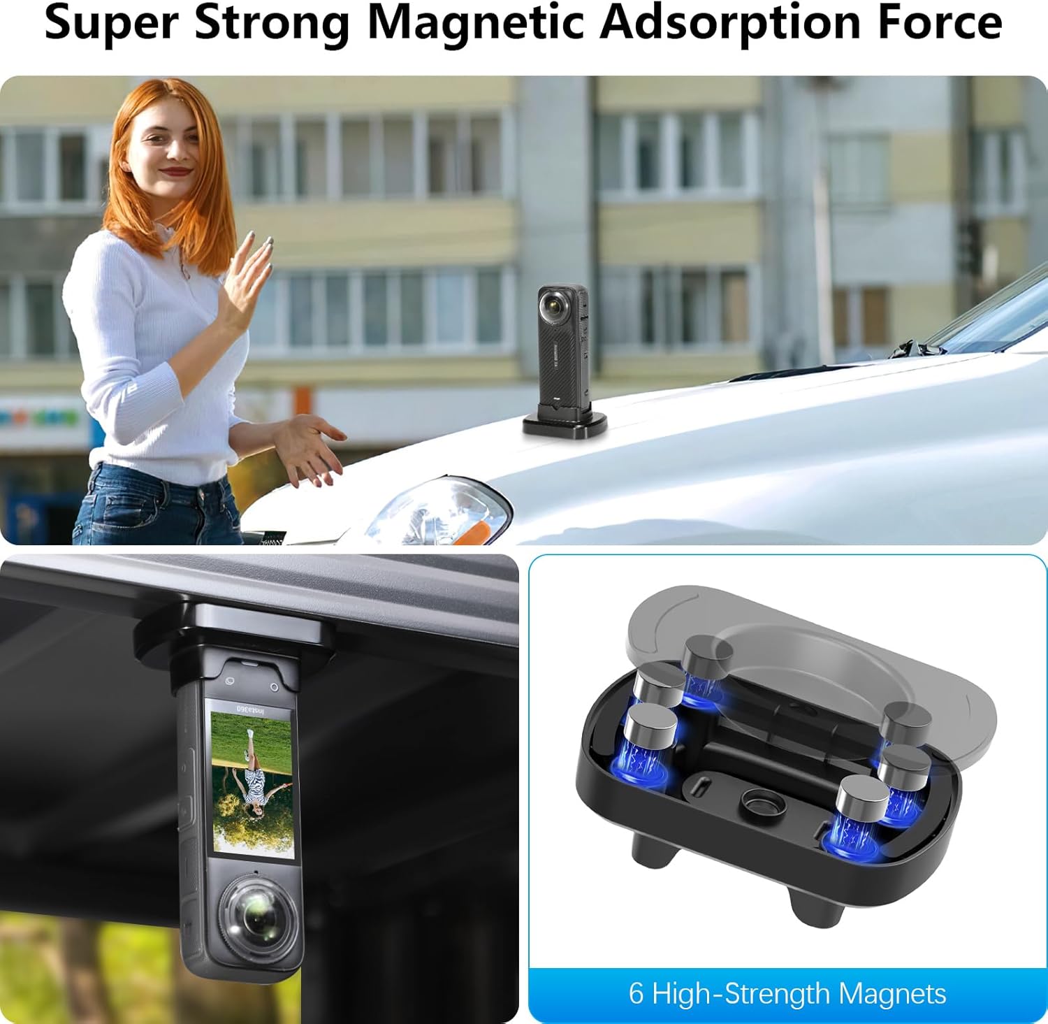 Thumbnail 2 de AMAZEAR Magnetische Ständerbasis-Kit für Insta360 X4 – magnetischer Ständeradapter mit 1/4“-Schraube, schwarz