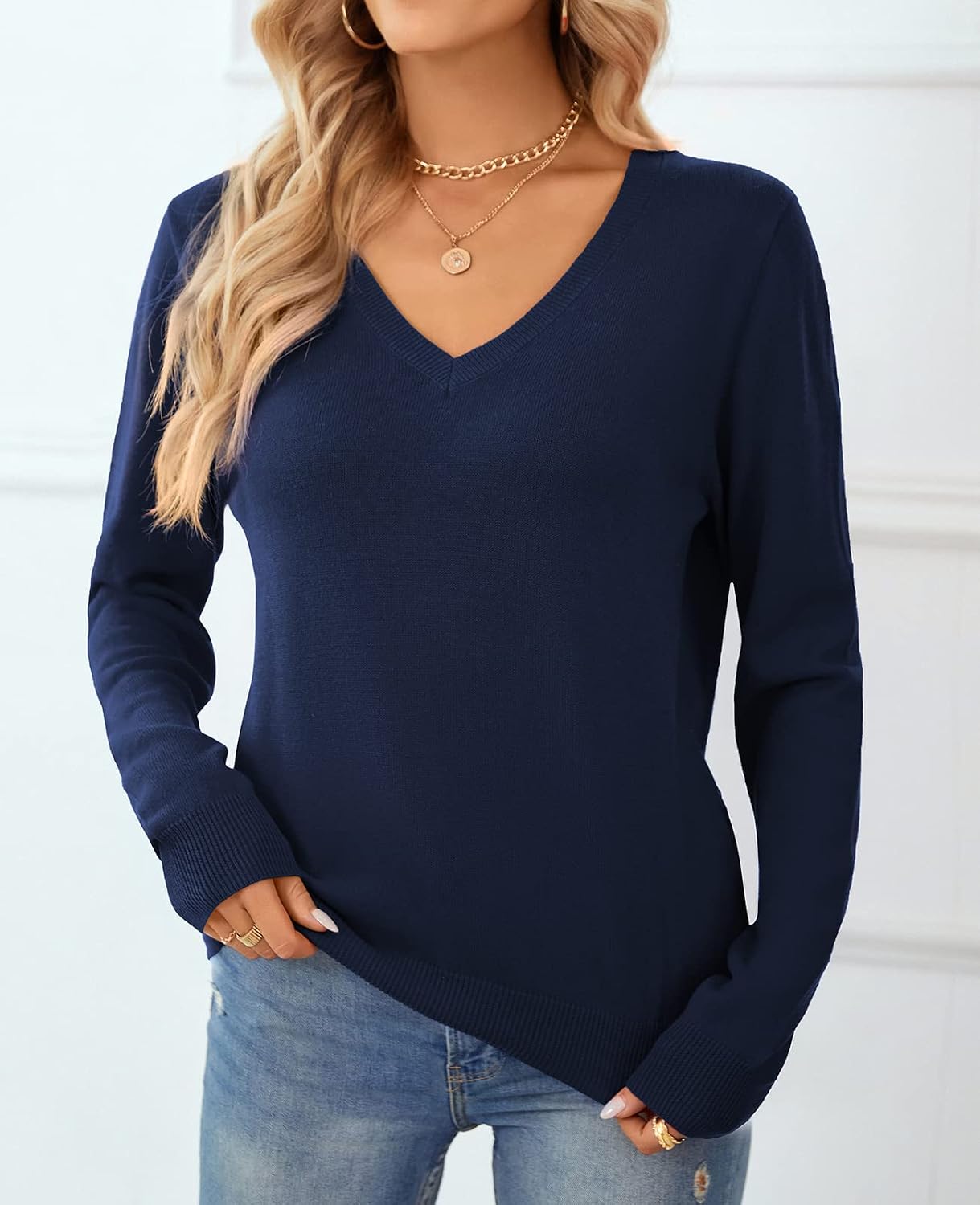 Thumbnail 5 de QUALFORT Damen Pullover aus 100% Baumwolle – leichter langärmeliger Basic-Strickpullover