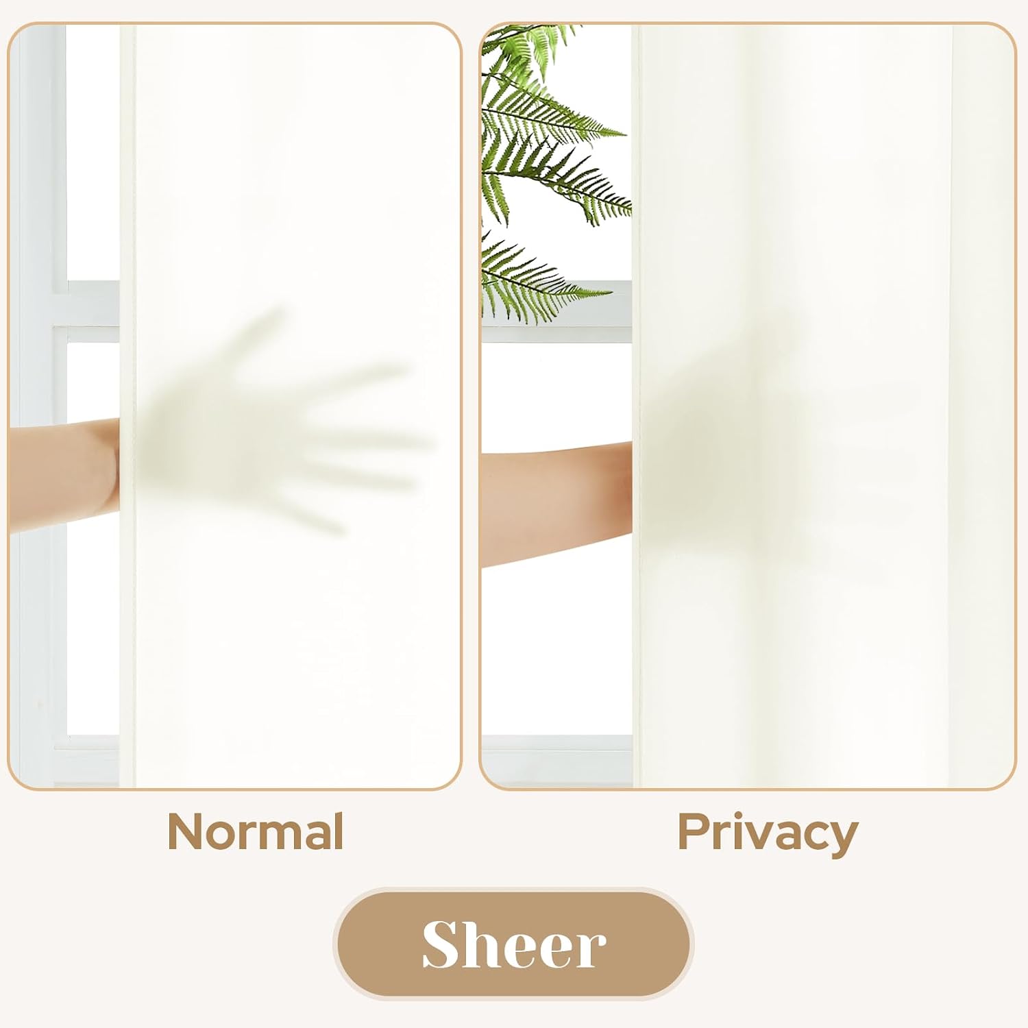 Detalle de HOMEIDEAS 2 Ivory Privacy Sheer Curtains, 52 x 96 Inches, 2 Panels