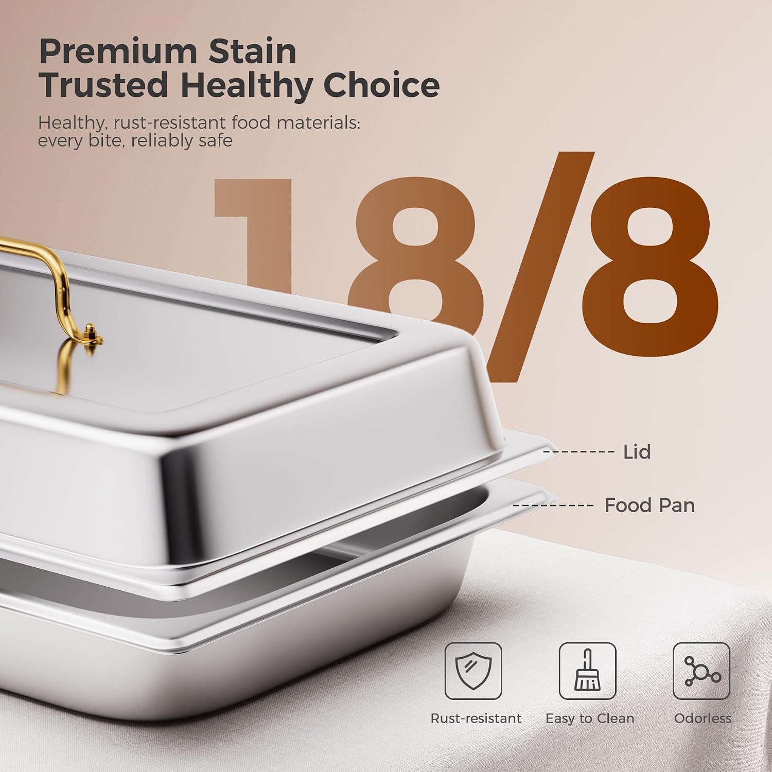 Detalle de CAMMOO RG404 9QT 4-Pan Gold Chafing Dish
