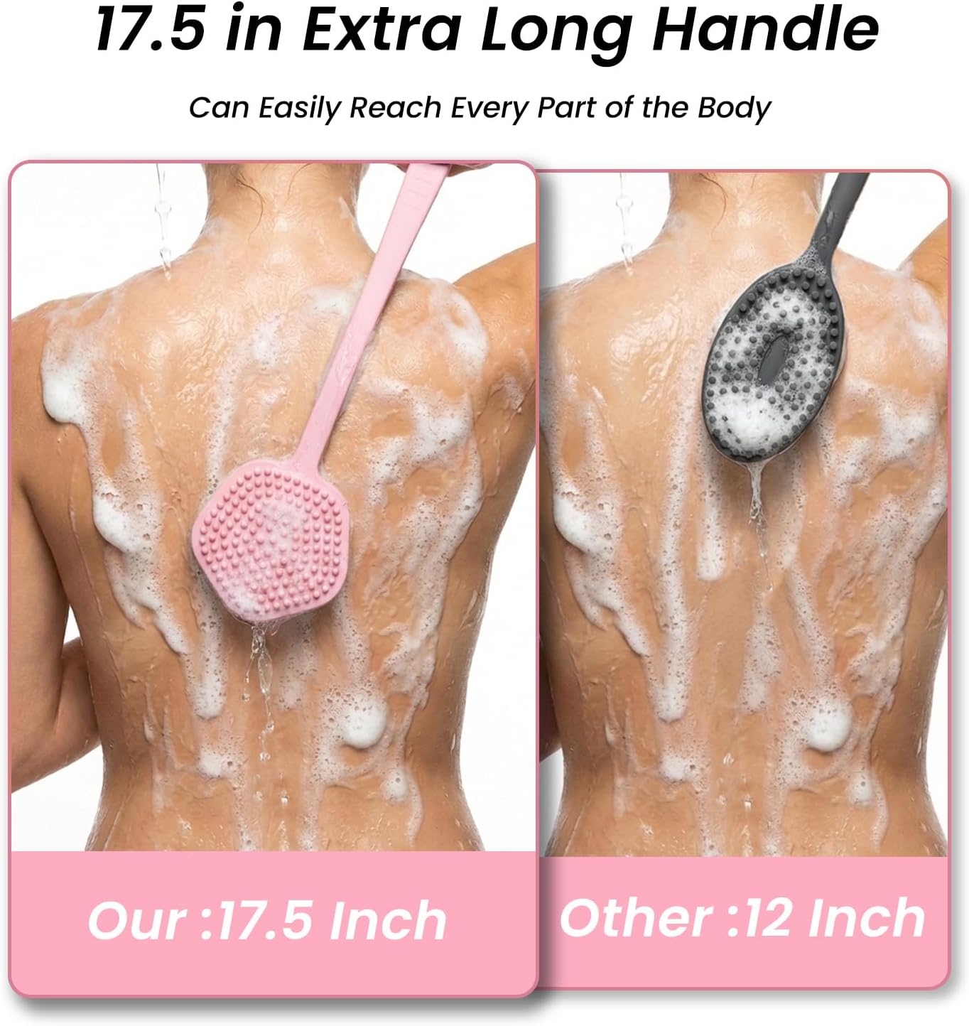 Thumbnail 3 de Redfly 44cm Silicone Back Scrubber for Shower – Double-Sided, Long-Handled Body Brush