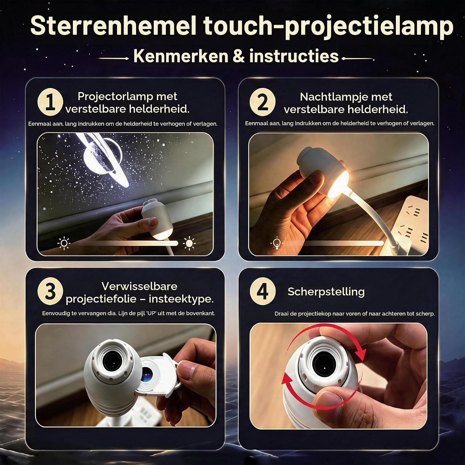 Detalle 2 de XIHUAN Lamp-USB sterrenhemelprojector met 6 projectieschijven en 360° rotatie