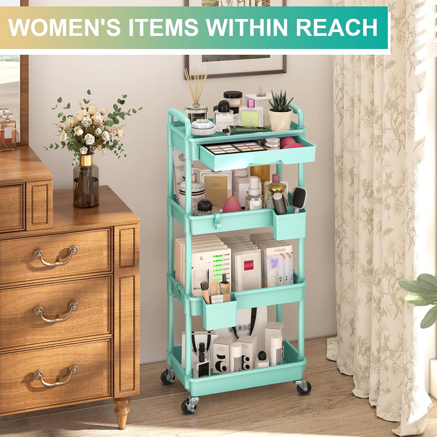 Thumbnail 4 de Goovilla GV-UC04BL 4-Tier Rolling Utility Cart with Removable Drawer, Blue
