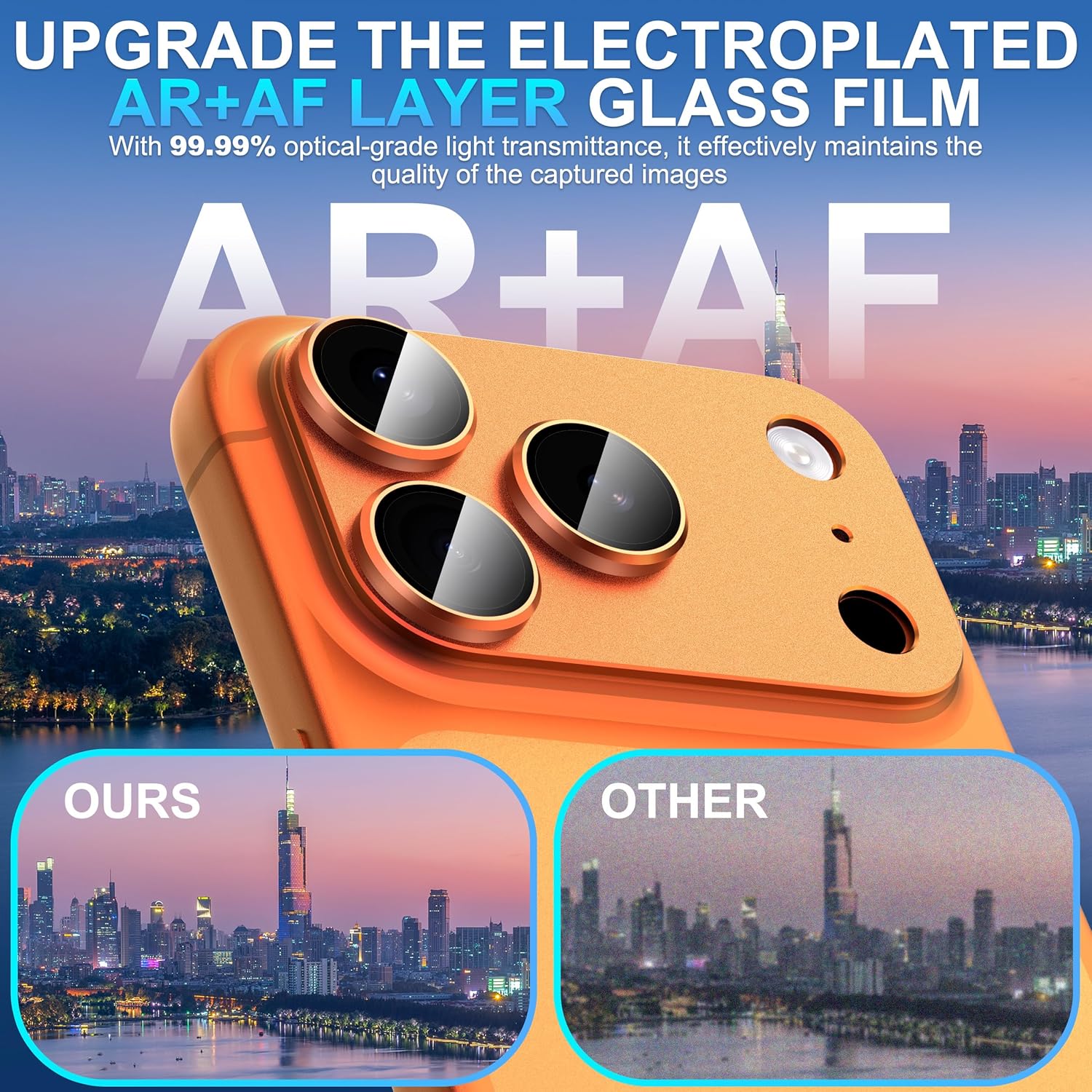 Thumbnail 6 de Suoman iPhone 17 Pro Max Camera Lens Protector — All-in-One Frosted Metal Frame, Strong Adhesion, Tempered Glass, Orange