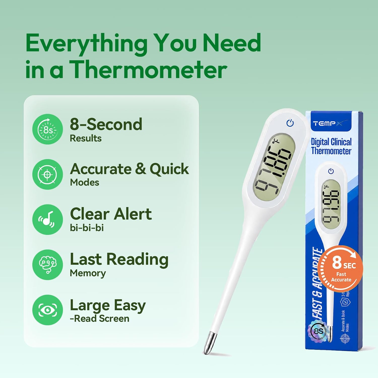 Detalle de Tempx 8-Second Digital Thermometer for Adults and Kids