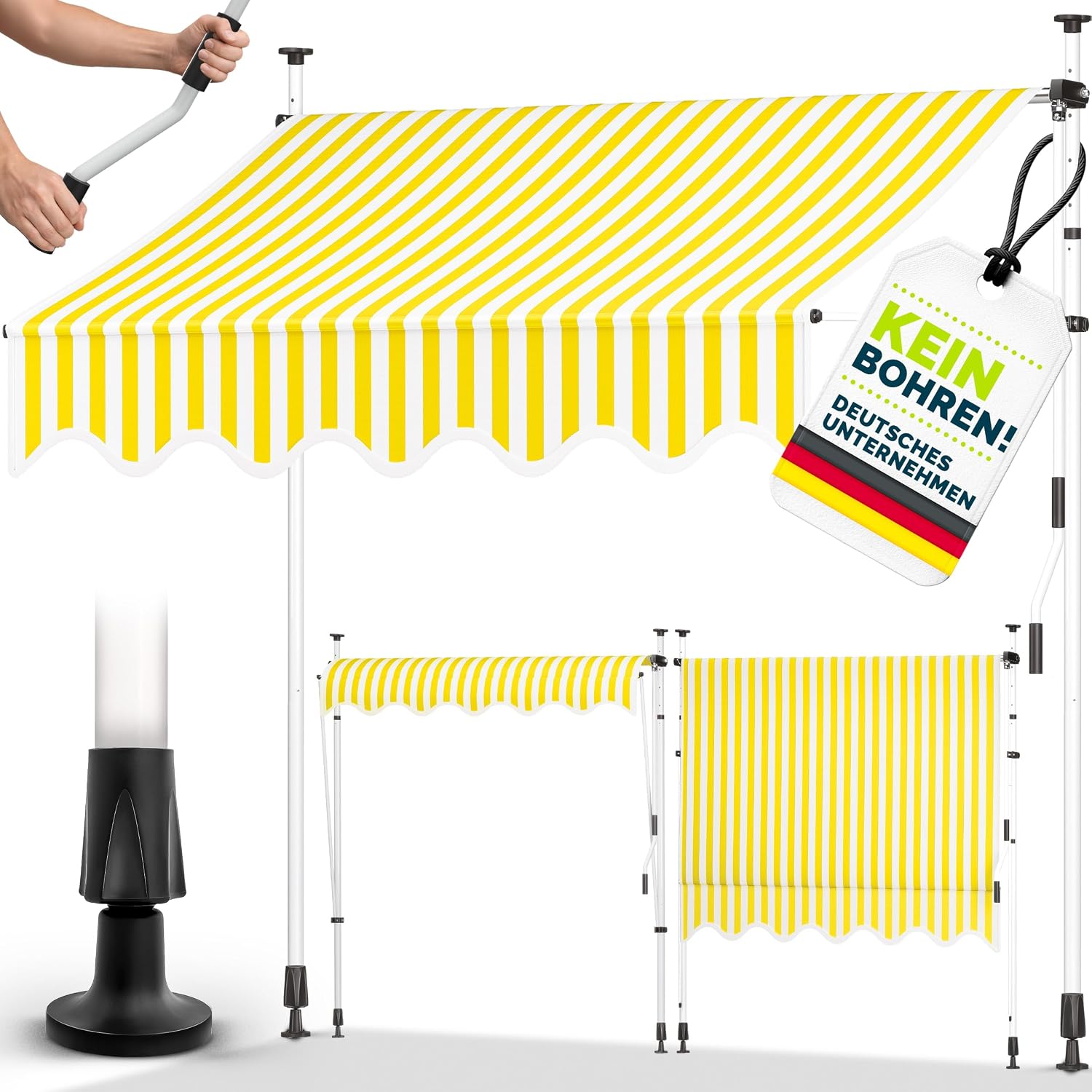 Detalle de tillvex Klemmmarkise mit Handkurbel Balkon – flexibler Sonnenschutz ohne Bohren, 300 cm