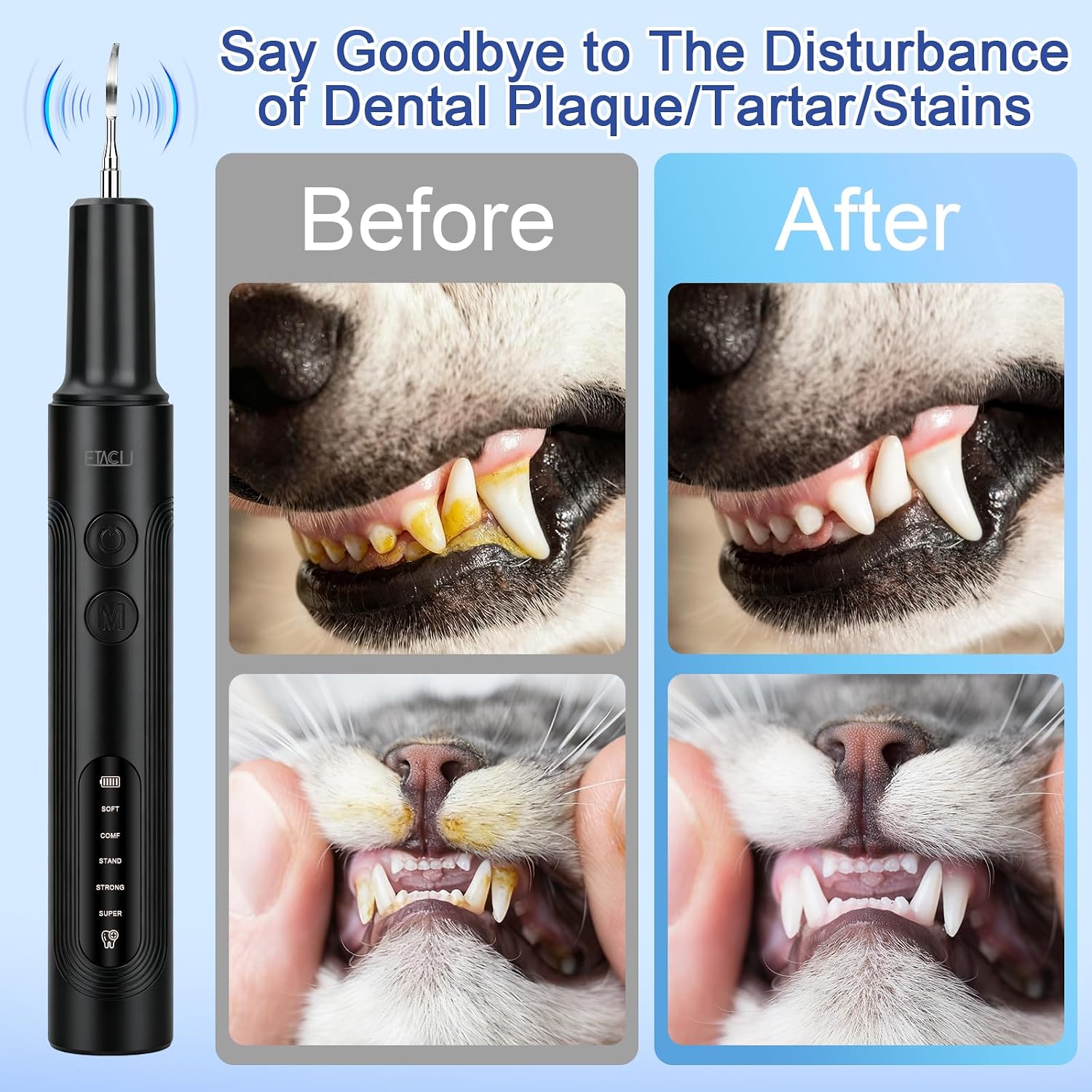 Detalle 2 de ETACCU Dog Plaque Remover: Low Noise Sonic Tooth Cleaner for Pets