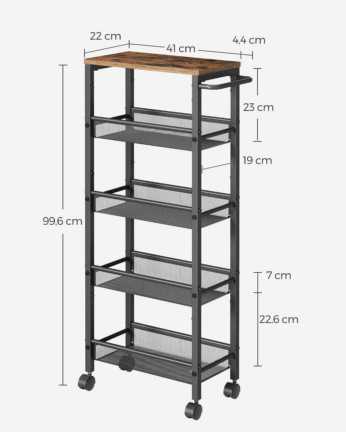 Detalle 2 de VASAGLE DACEY LRC035B01 – wąski wózek wnękowy, 5 poziomów, głębokość 22 cm