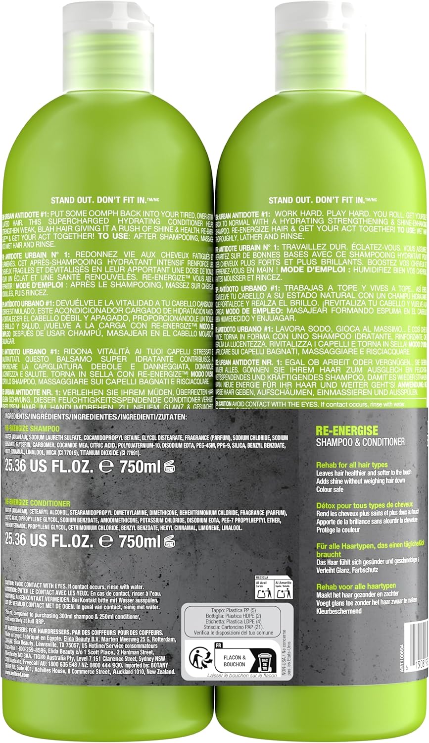 Detalle 2 de Bed Head by TIGI Re‑Energise Pack 2x750 ml