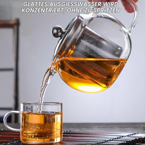 Detalle de GBKDQQ Glas Teekanne mit Stövchen Set, 1300 ml – Borosilikatglas, Siebeinsatz & Teelichtofen