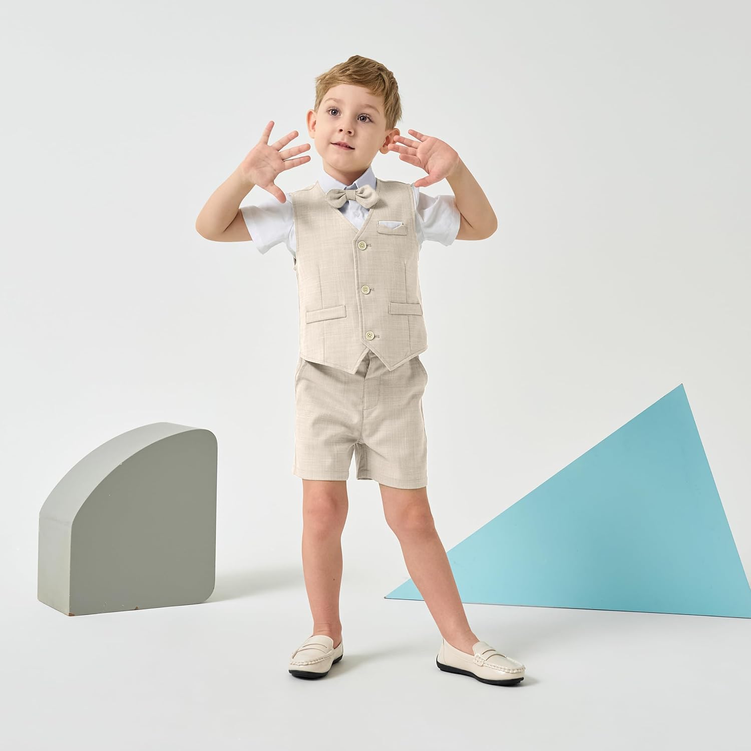 Thumbnail 2 de Volunboy Bébé Garçon – Ensemble costume 4 pièces pour mariage d’été (chemise courte, gilet, corbata amovible, short)