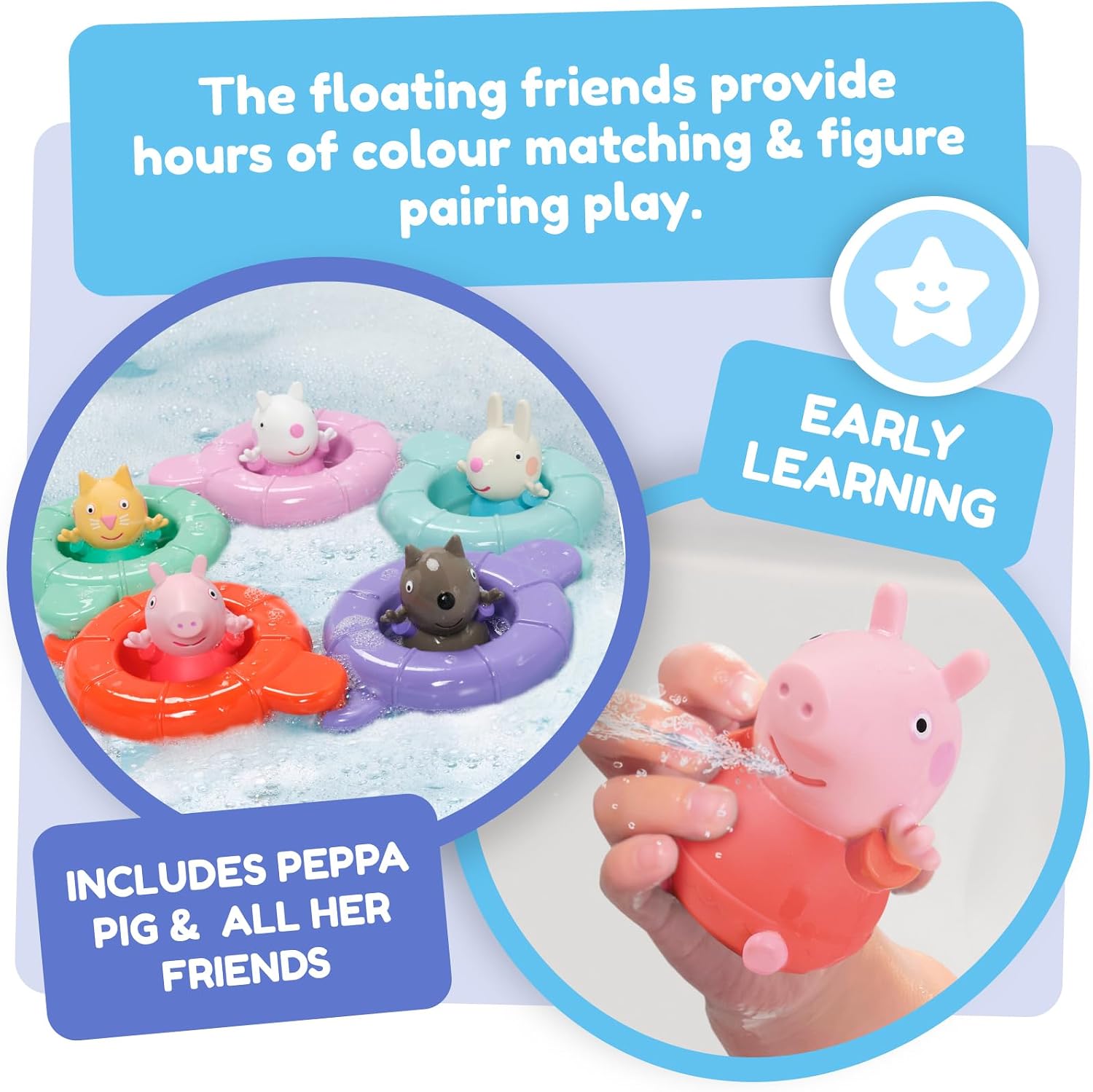 Detalle 2 de Tomy Toomies Pool Party de Peppa – 5 bouées à anneau et 5 figurines