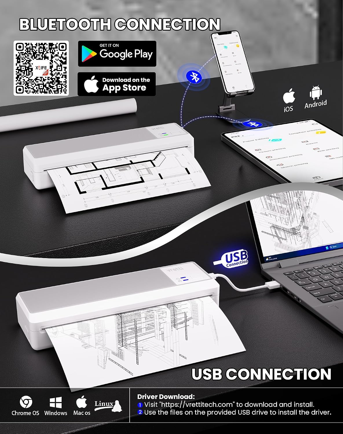 Detalle de Vretti P83 Portable Inkless Thermal Printer (A4) for Android & iOS via Bluetooth