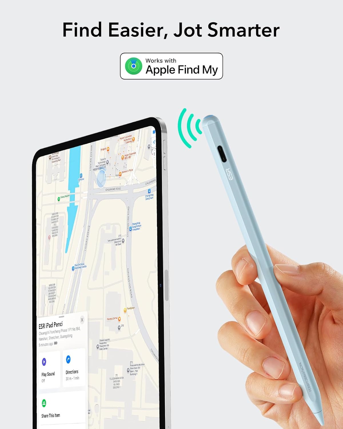 Detalle de ESR Geo Digital iPad Pencil – Find My compatible, with handy shortcuts and tilt sensitivity