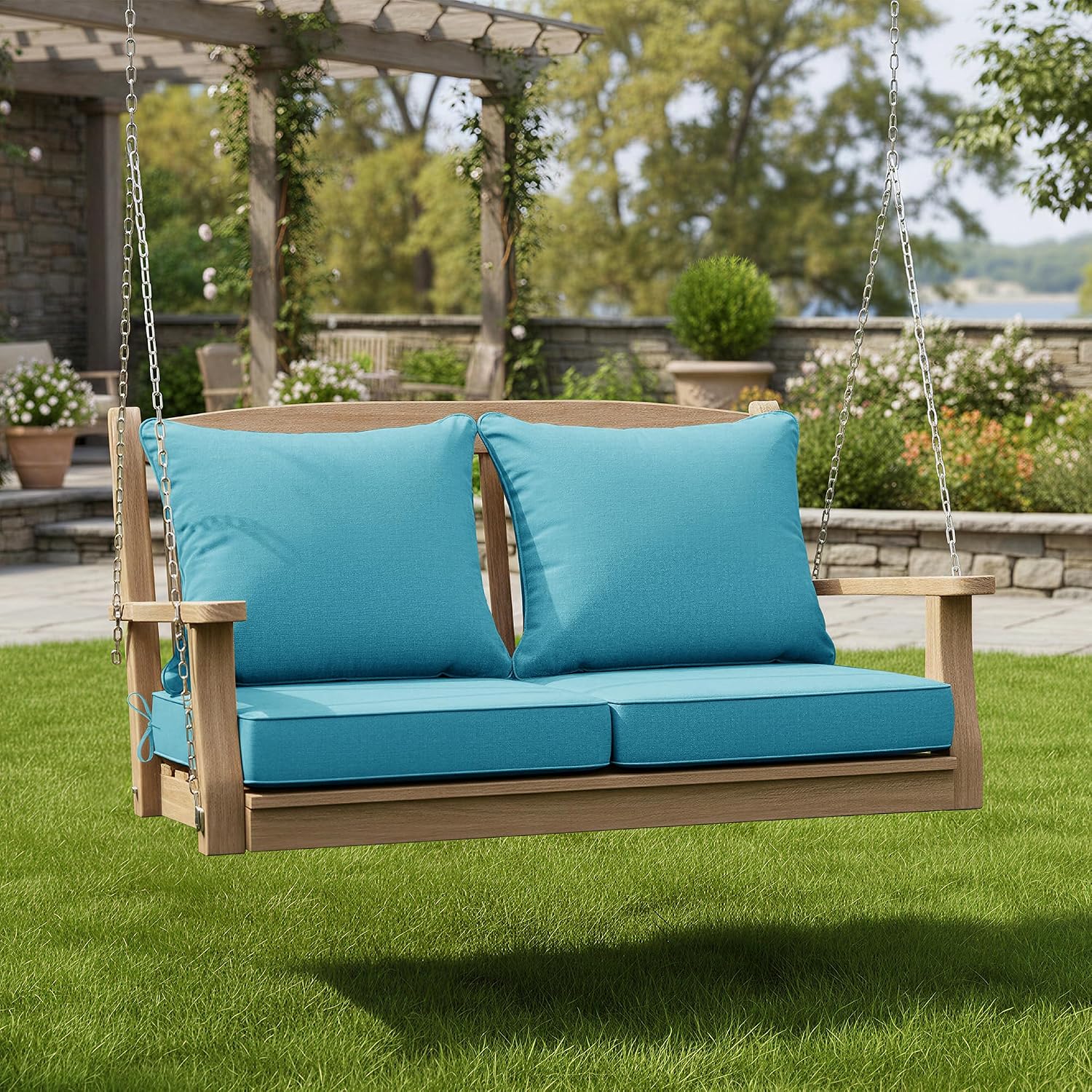 Detalle 2 de Summsun Faux Linen Outdoor Chair Cushion Set, Teal, 19 x 19-Inch Seat