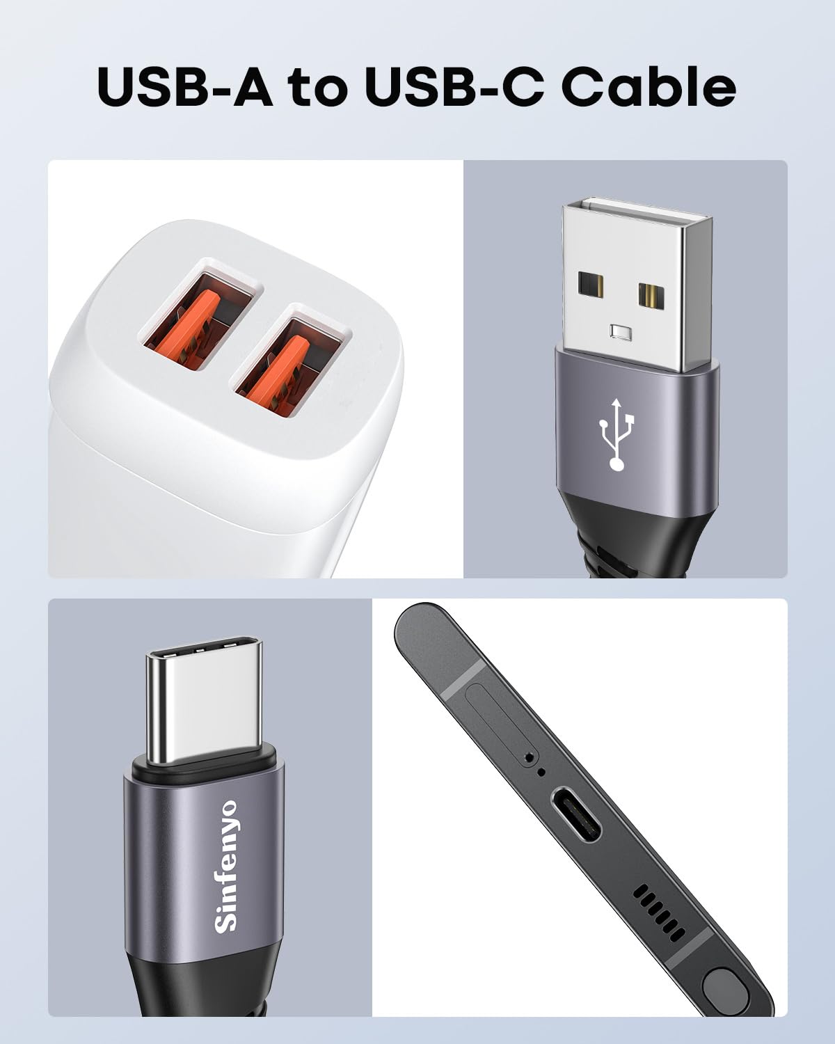 Detalle de USB to USB C Cable 3Pack 3M (Braided) — fast charging USB-A to USB-C for phones, tablets and PS5