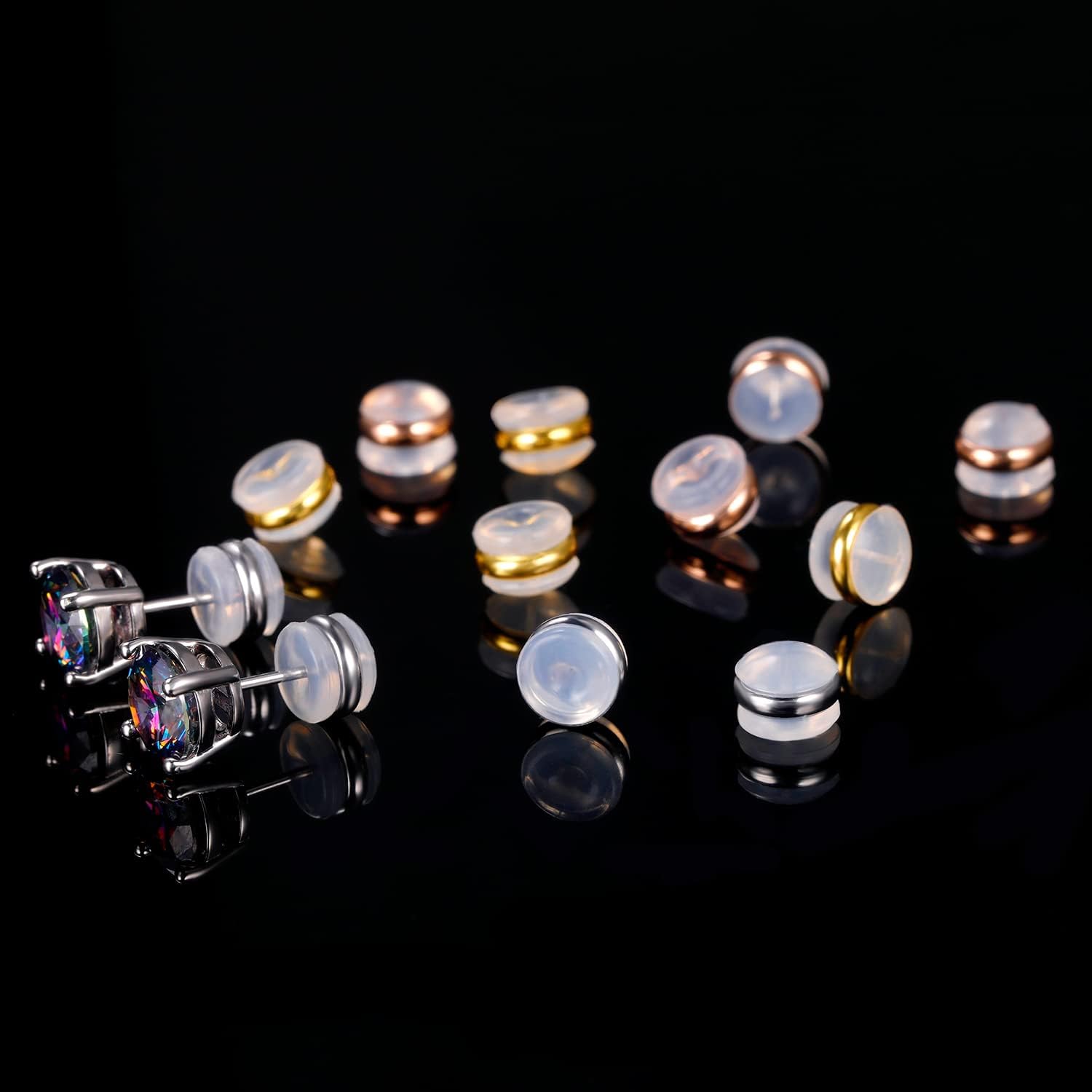 Detalle 2 de VOLUKA EB-2201 Rubber Earring Backs, 6 Pairs in Three Plated Colors