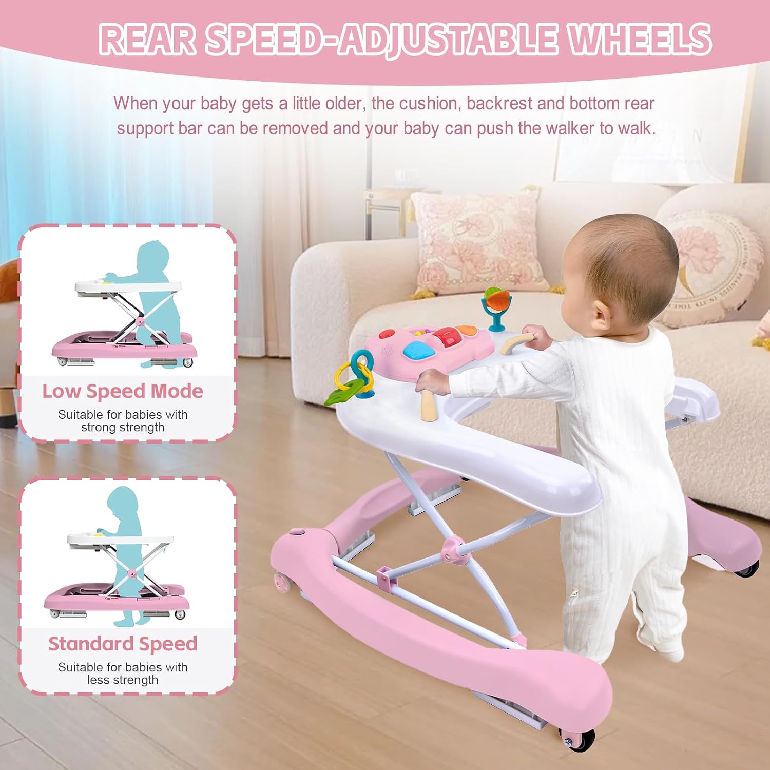 Detalle 2 de Howeemo 5-in-1 Foldable Baby Walker with Adjustable Height and Rear Wheels
