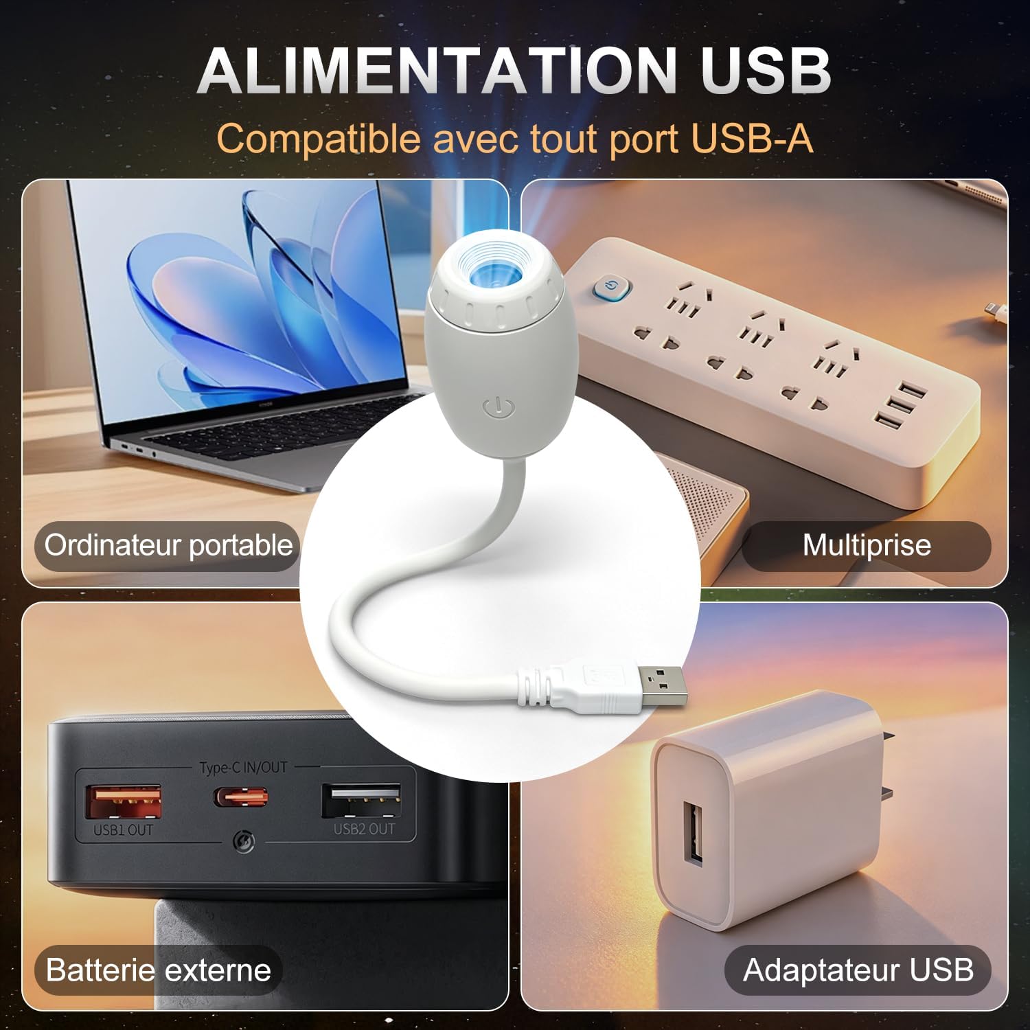 Detalle de Eroshoo XC1483 sterrenhemelprojector met 3 dia’s, USB en 360° instelbaar
