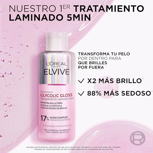 Detalle de L'Oréal Paris Elvive Glycolic Gloss – Tratamiento de Laminado, 200 ml