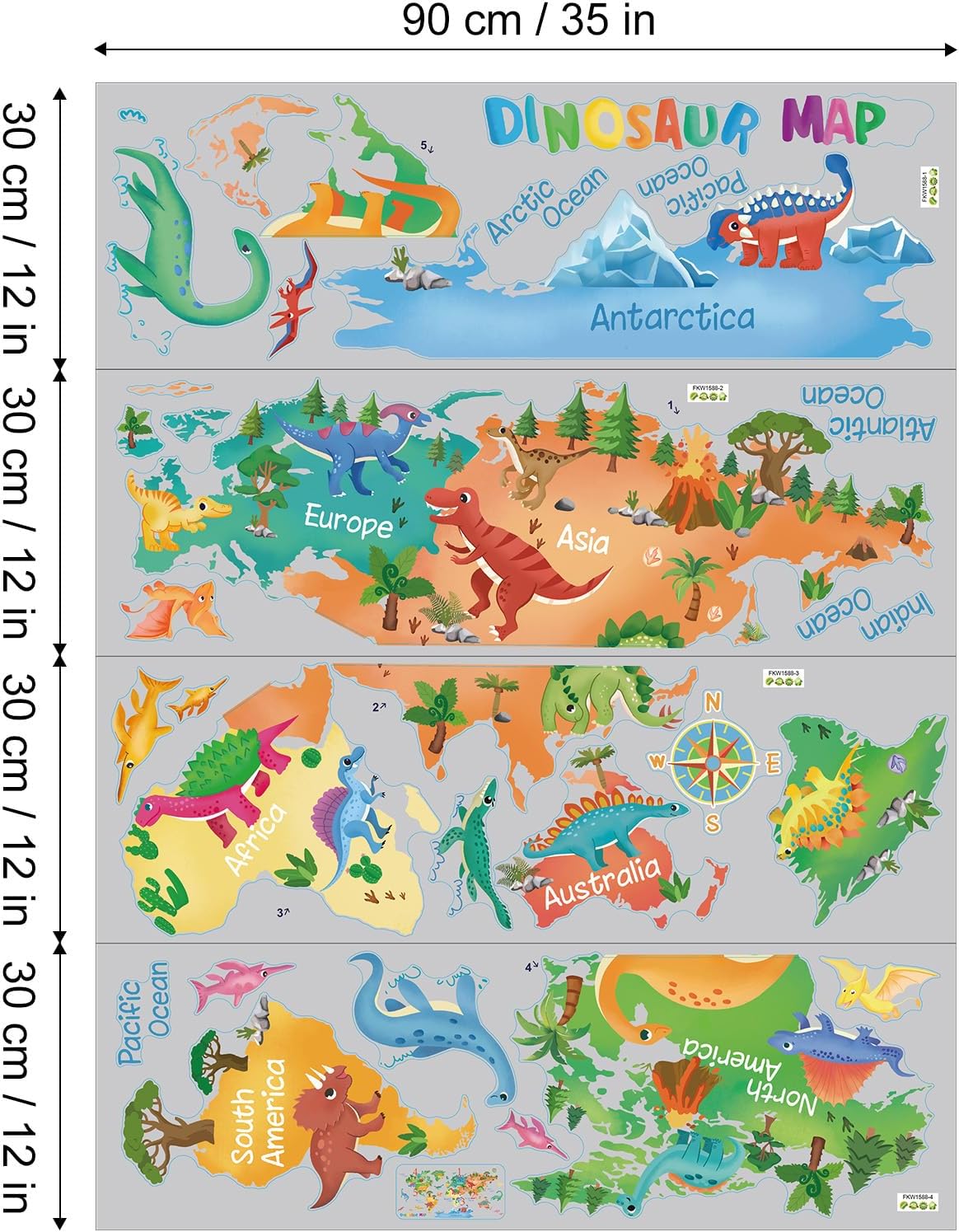 Thumbnail 3 de FUFUQUARE Cute Dinosaurs World Map Wall Sticker – Large Colourful Dino Peel & Stick Vinyl