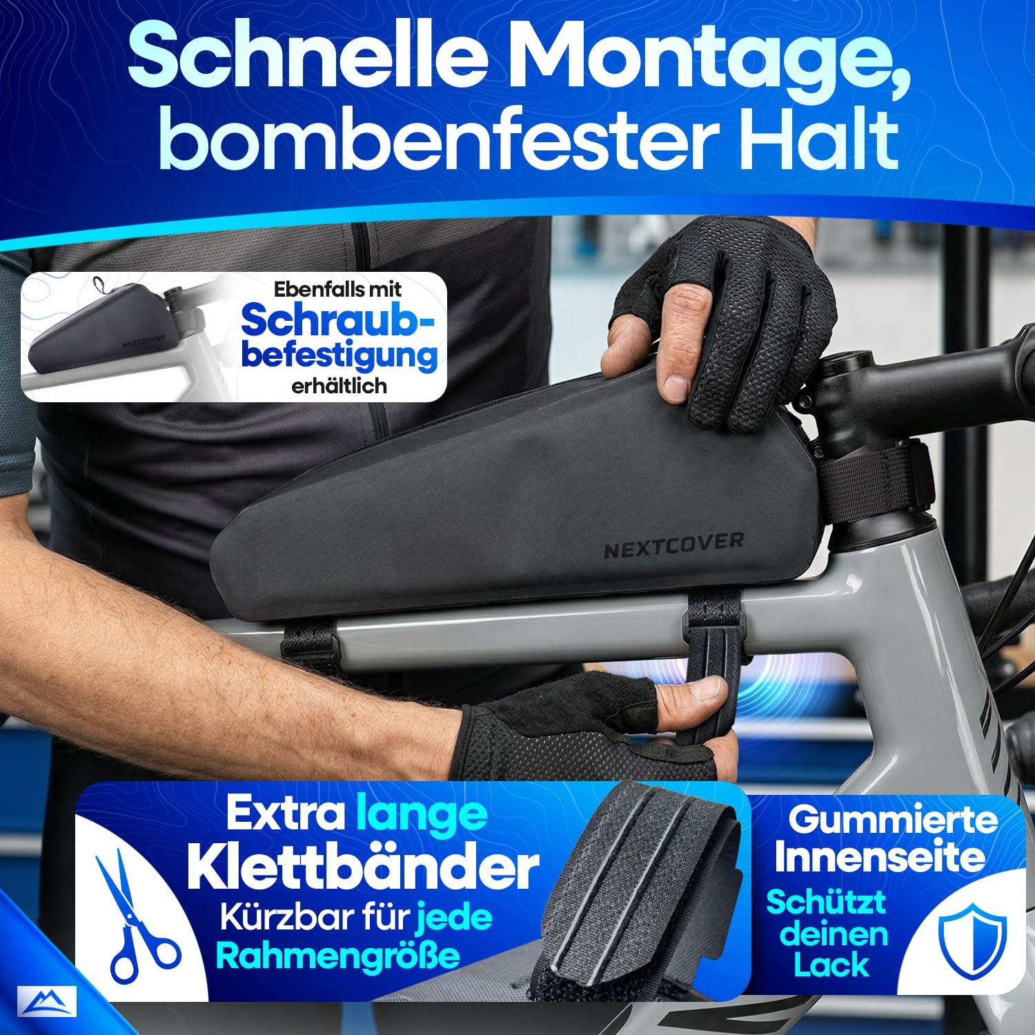 Thumbnail 2 de Nextcover® Bikepacking Oberrohrtasche mit Klettverschluss – 100% wasserdichtes AquaShield-TPU, 1L