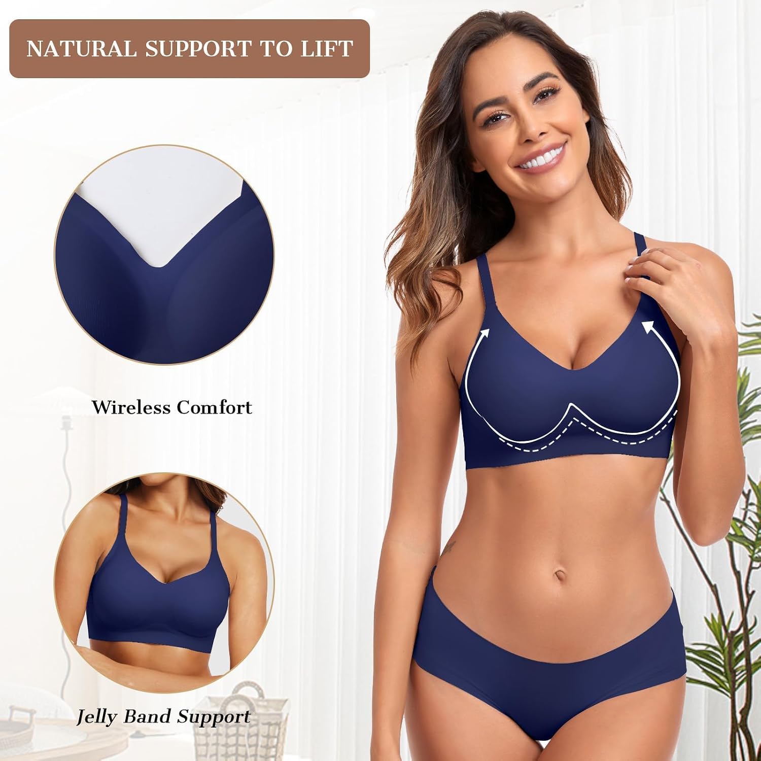 Detalle 2 de OEAK 0K-1028 Wireless Jelly Bra, Seamless V-Neck with Removable Pads