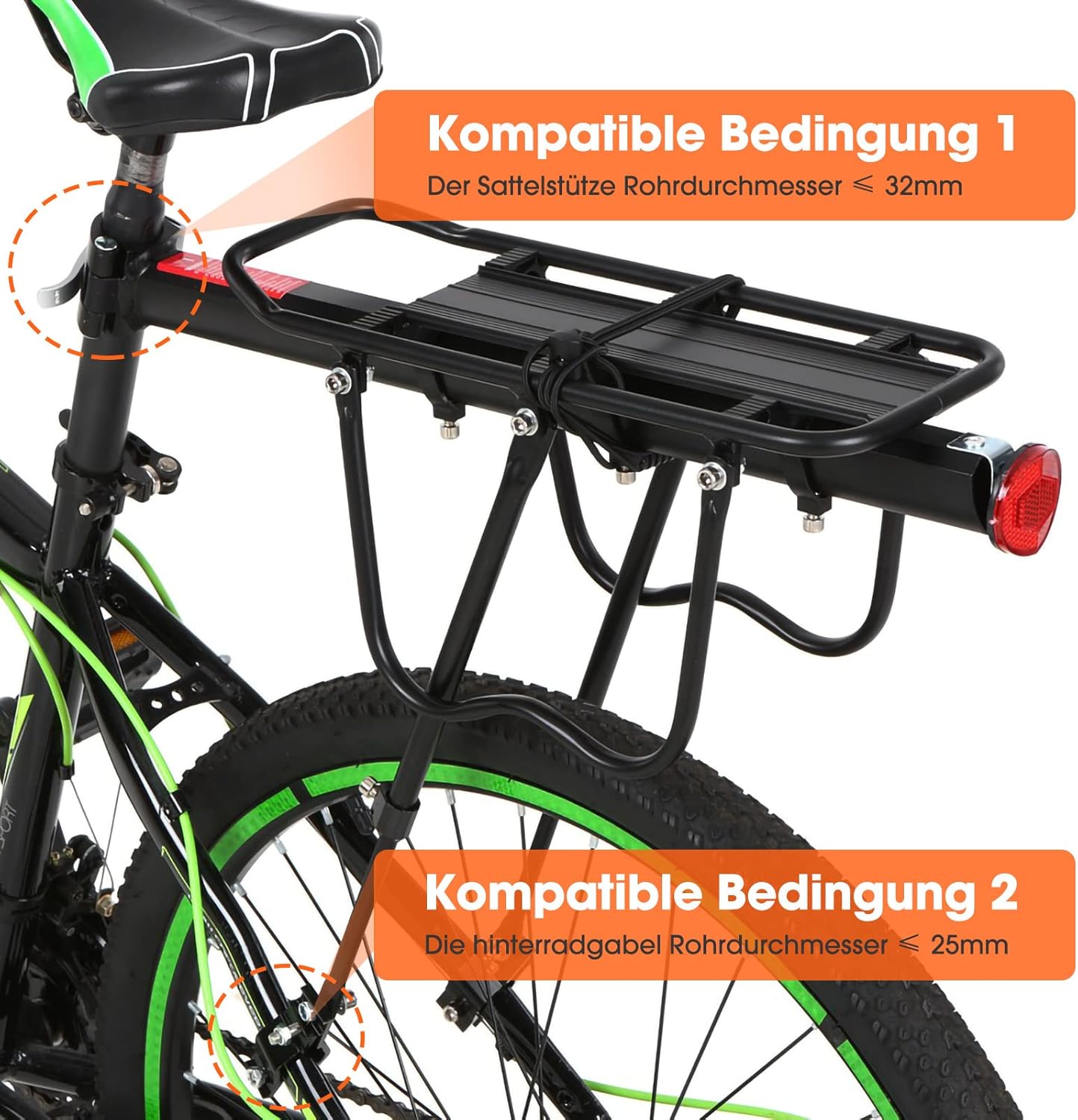 Thumbnail 3 de ZOOYAUE Gepäckträger für Mountainbike (24–29 Zoll) – verstellbar, Aluminium, max. 100 kg, mit Reflektor