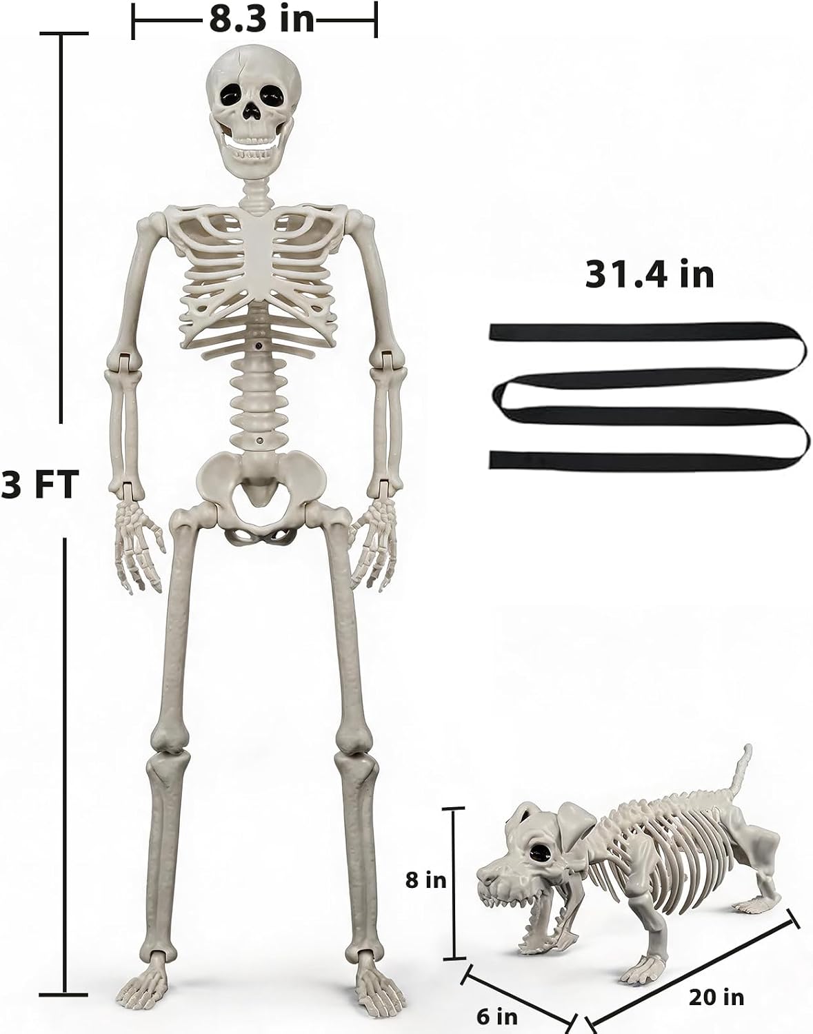 Detalle 2 de UZYZMS 1 Posable Human and Dog Skeleton Halloween Decor, 36-Inch
