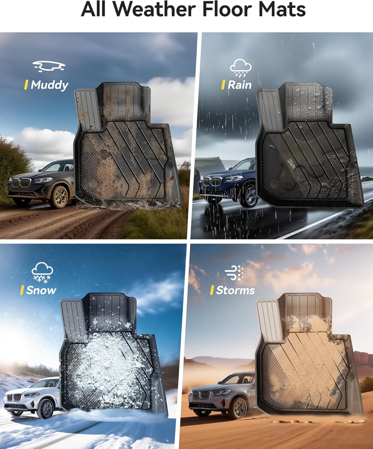 Thumbnail 6 de 3W 2018-2024 BMW X3 Floor Mats & Cargo Liner (G01) — All-Weather TPE, Custom-Fit 6-Piece Set