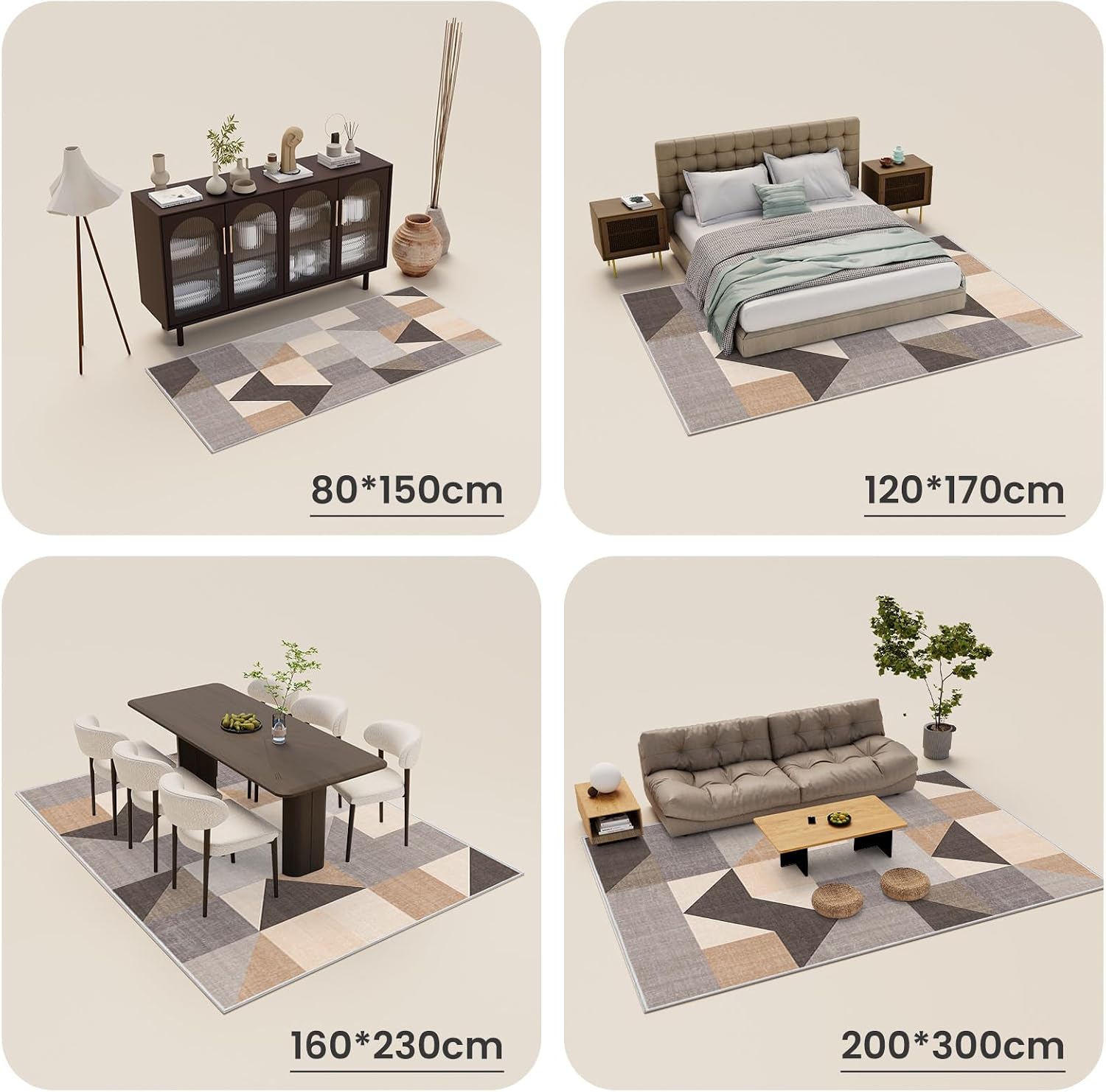 Thumbnail 6 de HOMFINE vloerkleed 120 x 170 cm, bruin, 10 mm schuim en geometrisch patroon