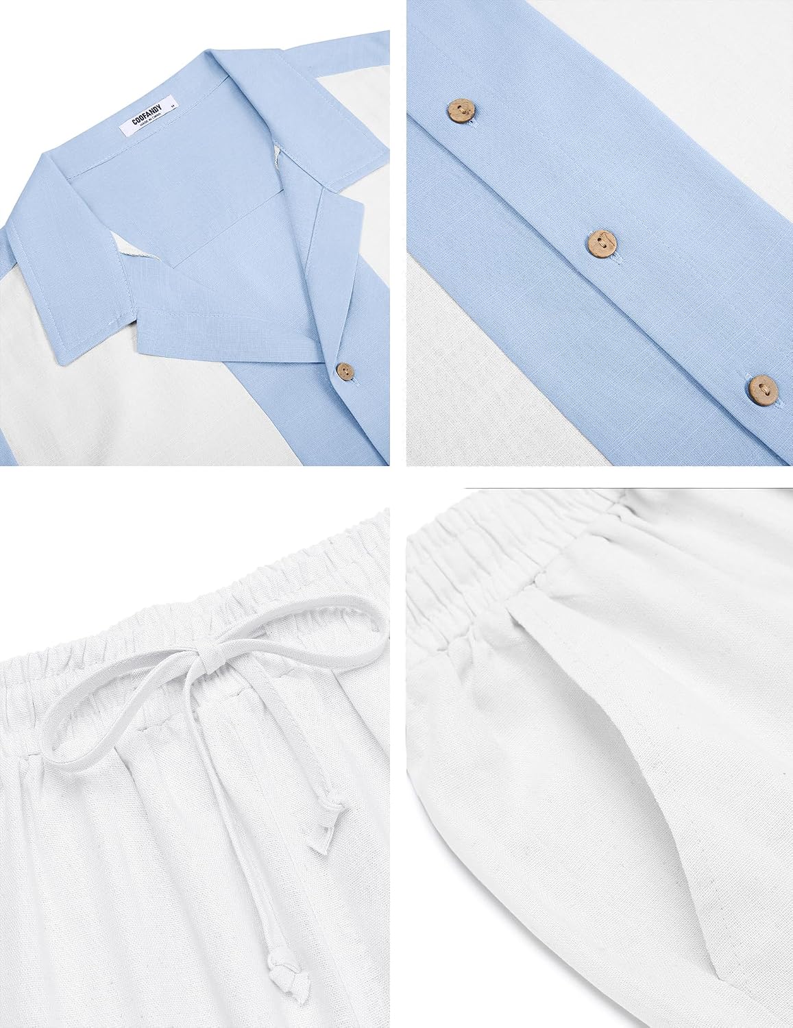 Detalle de COOFANDY Men 2 Piece Linen Outfit: Beachy Button-Down Shirt and Loose Pant Set
