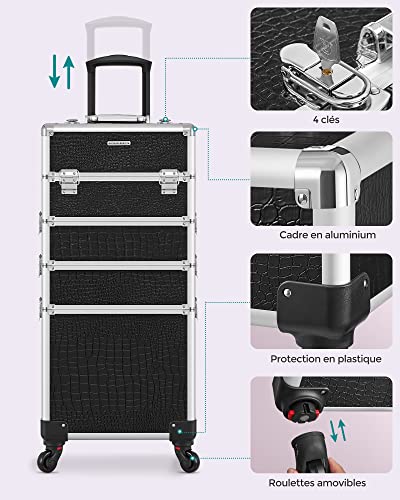 Detalle de SONGMICS Valise à maquillage JHZ06B – Mallette trolley grande taille, 4 niveaux