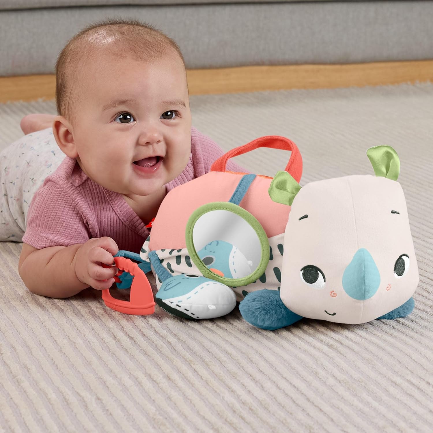 Thumbnail 1 de Fisher-Price Planet Friends: Neugieriges Bauchlage-Nashorn Plüschtier ab 0 Monaten (HYR55)