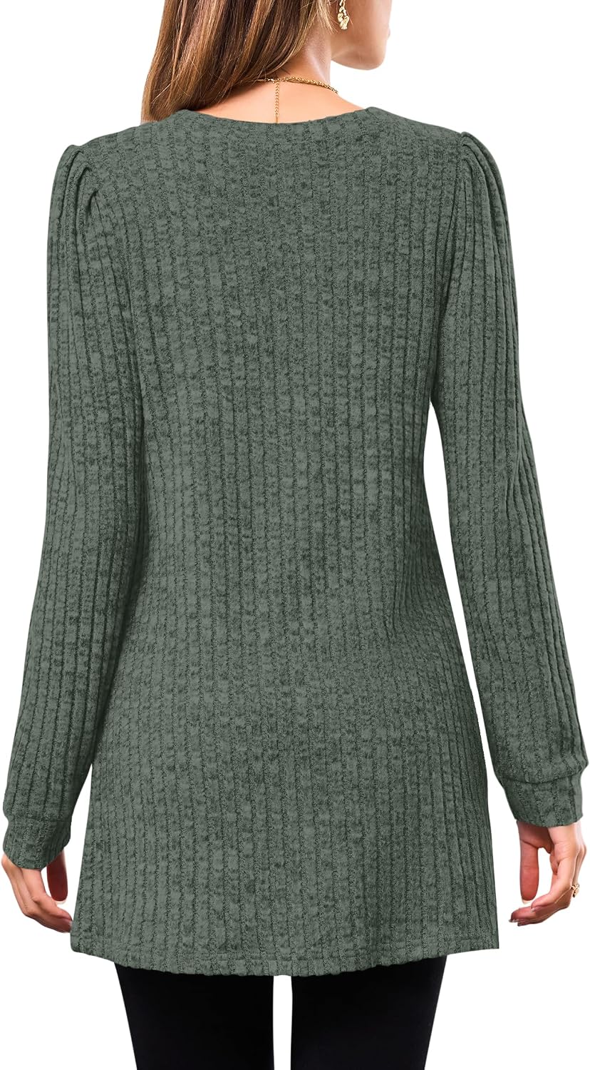 Thumbnail 1 de WNEEDU Women's Sweater Dress, Long-Sleeve Striped Tunic with Pockets