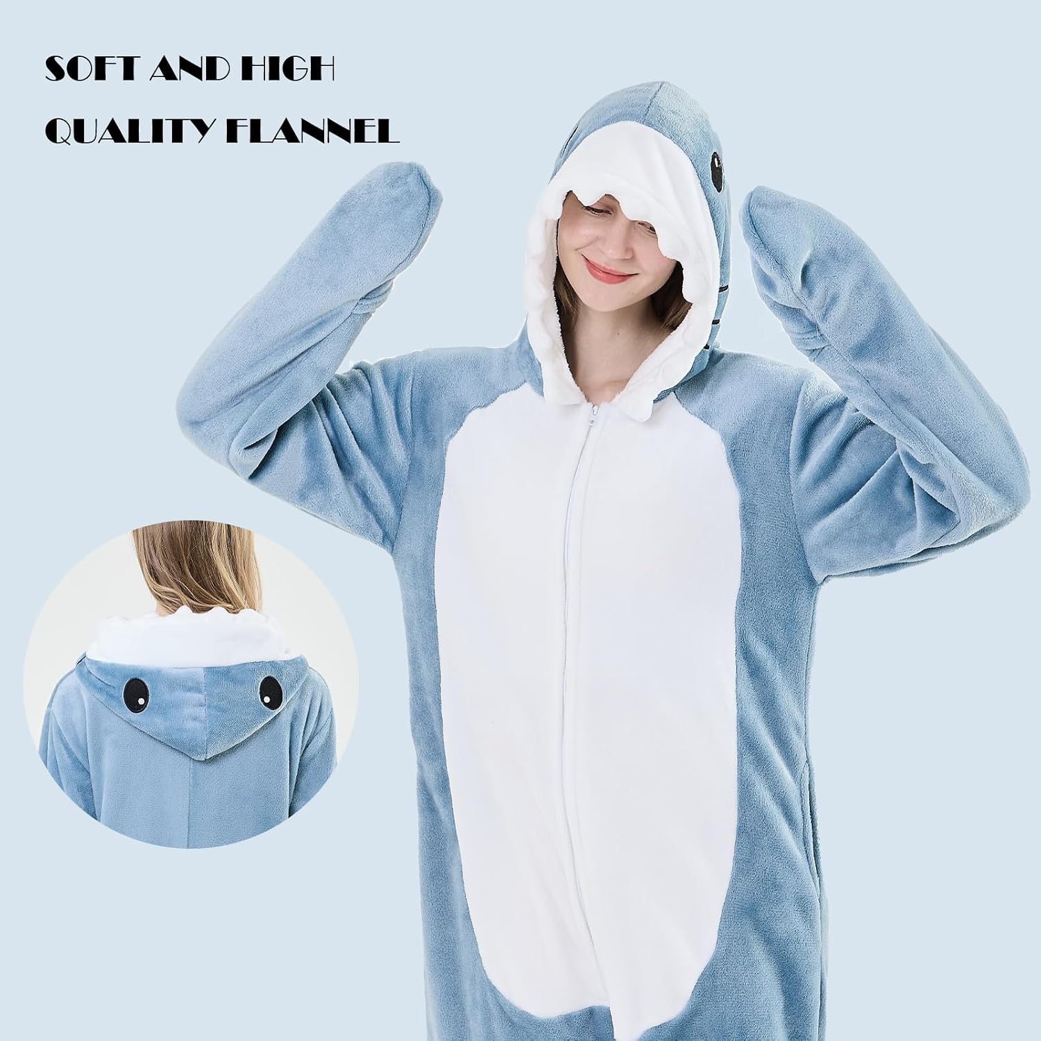 Detalle 2 de NEWCOSPLAY Unisex Adult Onesie Pajamas, Flannel, 3D Animal Hood & Pockets
