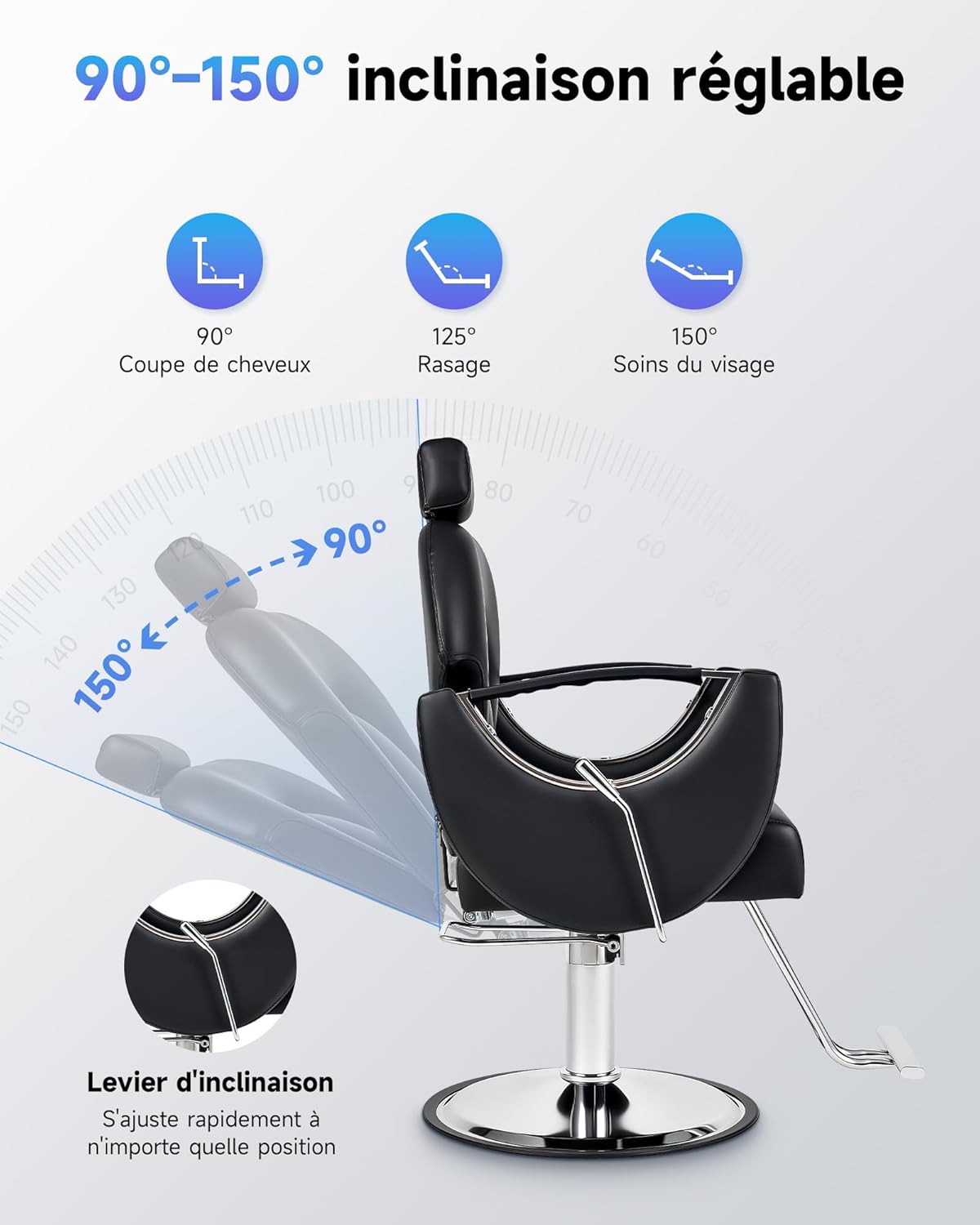 Thumbnail 3 de CO-Z fauteuil de barbier professionnel inclinable et pivotant 360° (noir)