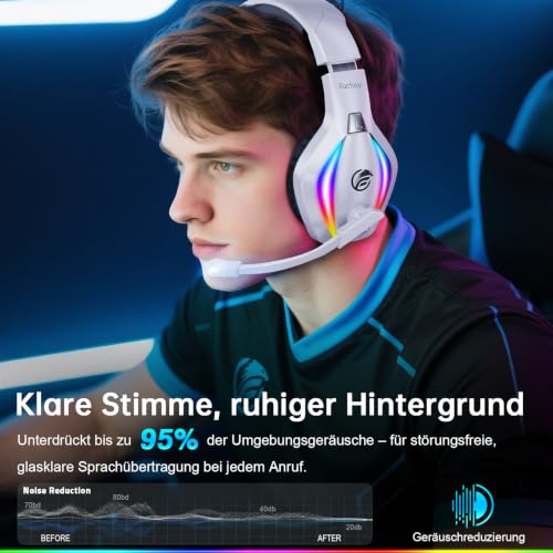 Detalle de Fachixy Wireless Gaming Headset – Klangstarker 50-mm-Treiber, kompatibel mit PS5, PS4, PC, Mac und Switch