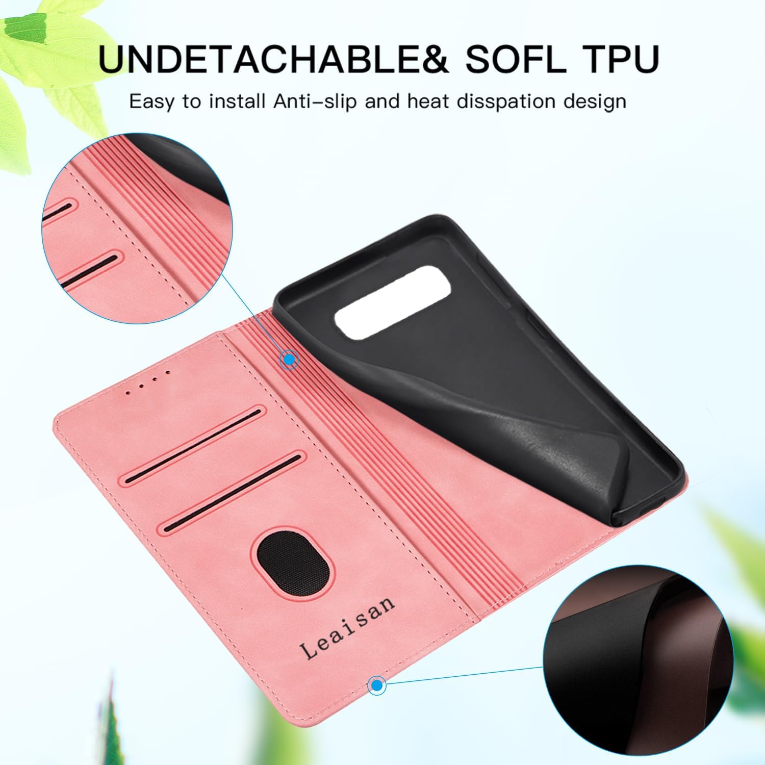 Thumbnail 6 de Leaisan Handyhülle für Samsung Galaxy S10 (Flip Cover, Premium-Kunstleder) in Rose Gold – mit Kartenfächern und Standfunktion