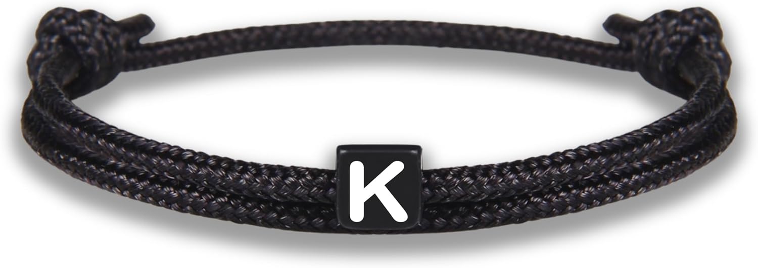 Detalle de GD GOOD.designs Armband mit Buchstaben – verstellbares Partnerarmband (14–25 cm) mit schwarz geflochtenem Seil